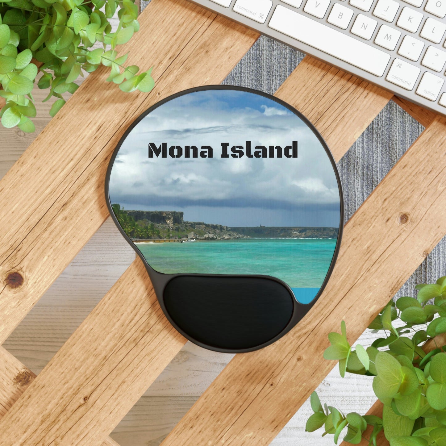 Ergonomic Mouse Pad With Wrist Rest - US Print - Relax in beauty - Remote Playa Pajaros in MONA Island - Puerto Rico - BEACH - ISLANDS - Green Forest Home