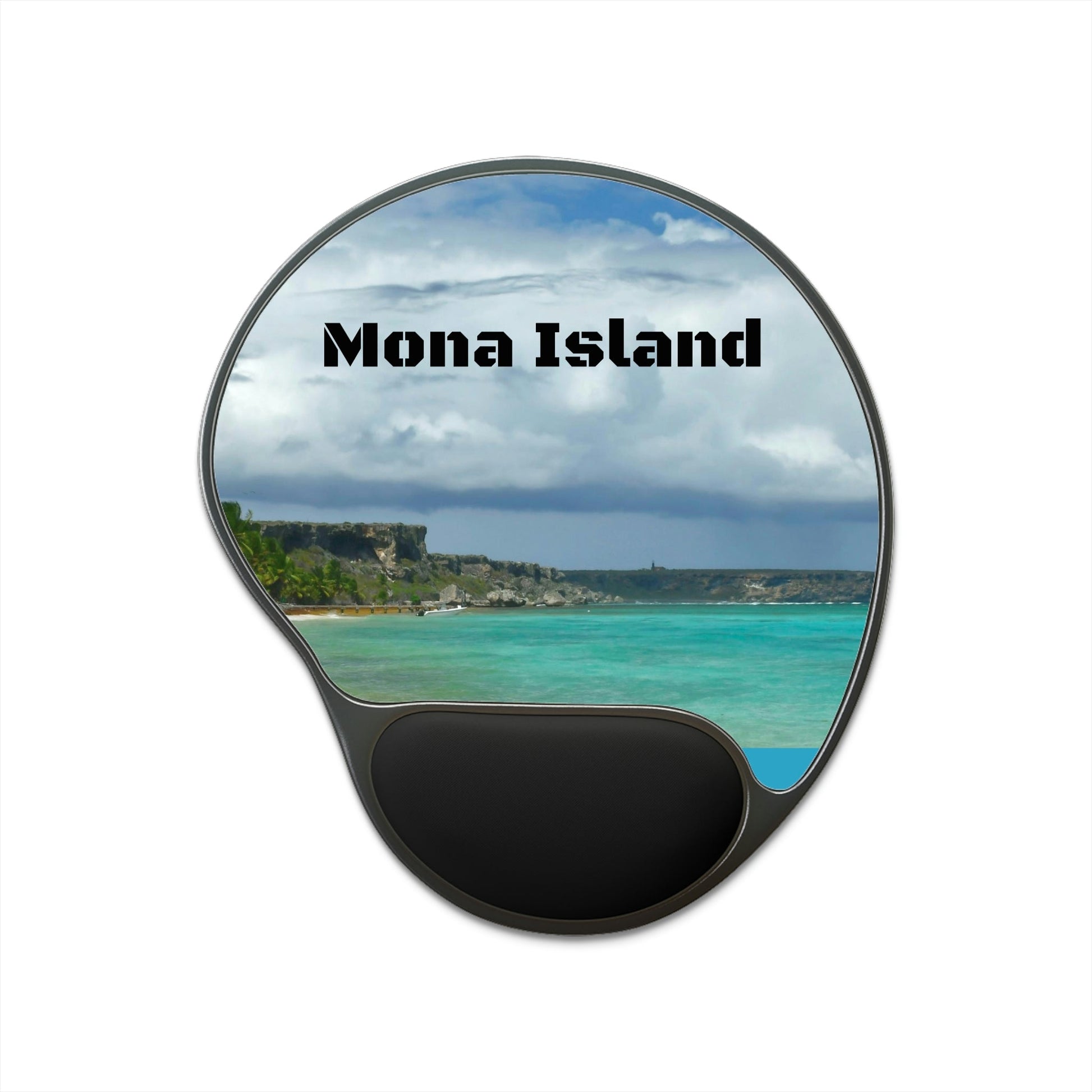 Ergonomic Mouse Pad With Wrist Rest - US Print - Relax in beauty - Remote Playa Pajaros in MONA Island - Puerto Rico - BEACH - ISLANDS - Green Forest Home