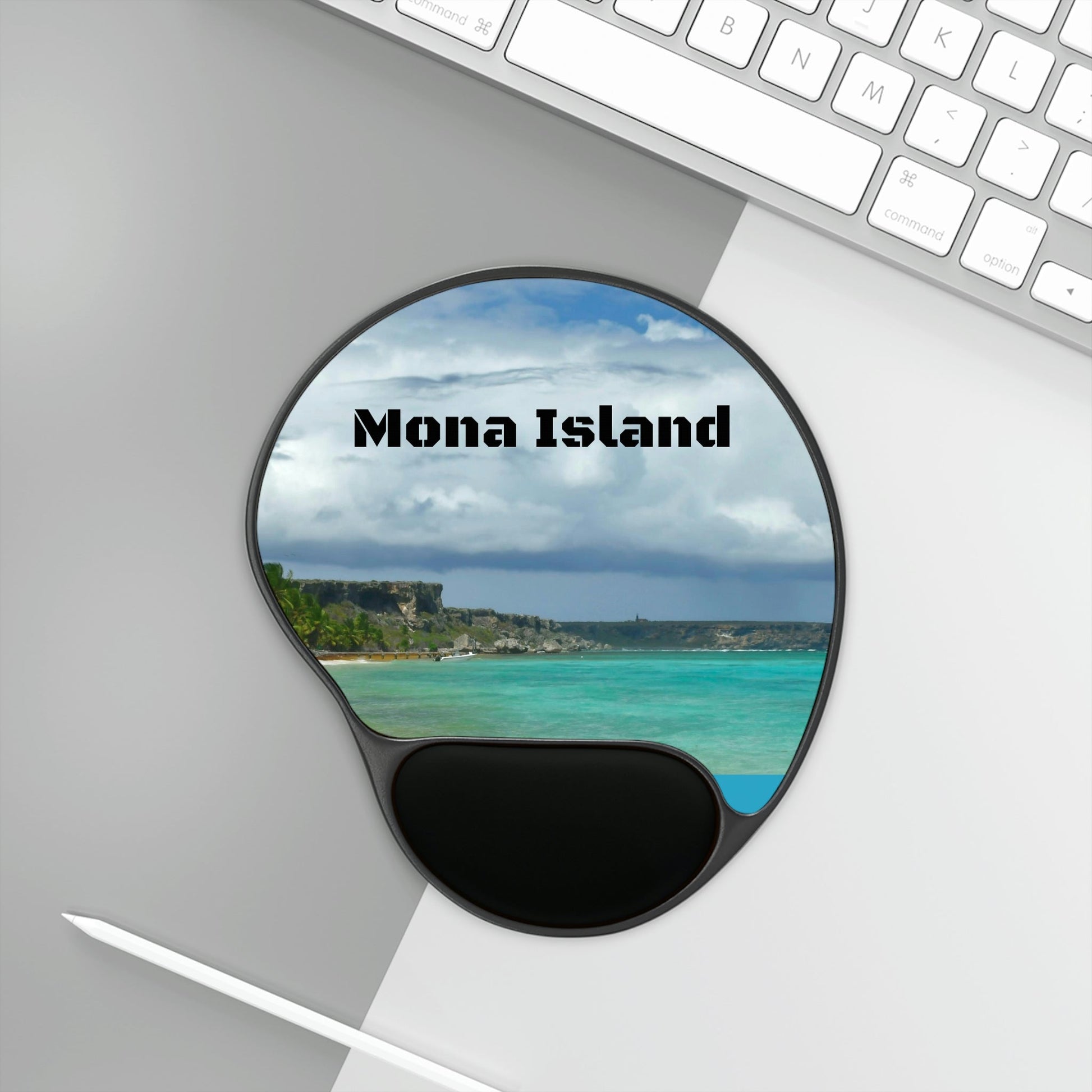 Ergonomic Mouse Pad With Wrist Rest - US Print - Relax in beauty - Remote Playa Pajaros in MONA Island - Puerto Rico - BEACH - ISLANDS - Green Forest Home