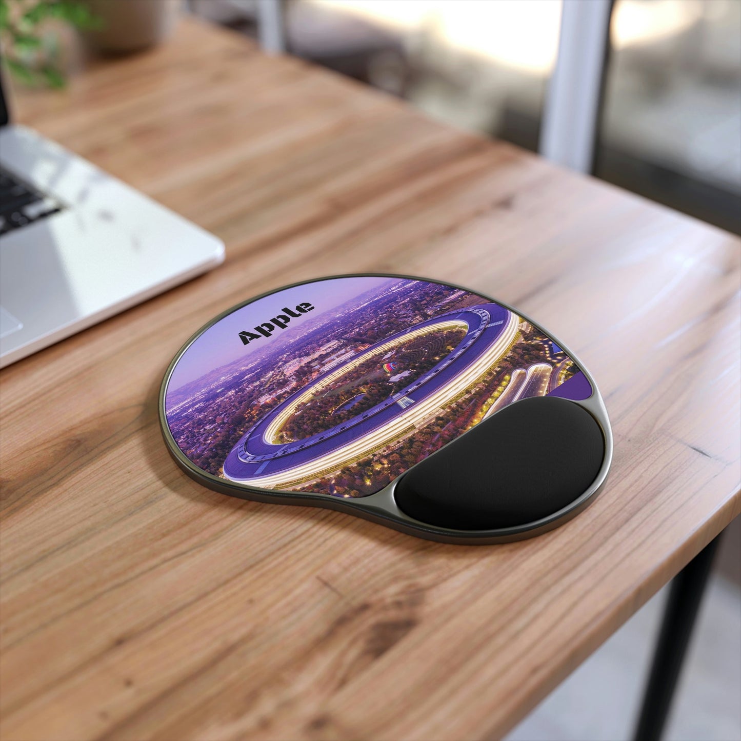 Ergonomic Mouse Pad With Wrist Rest - US PRINT - Silicon Valley Apple Park brightly illuminated during blue hour with San Jose CA in the background - USA NATURE - Green Forest Home