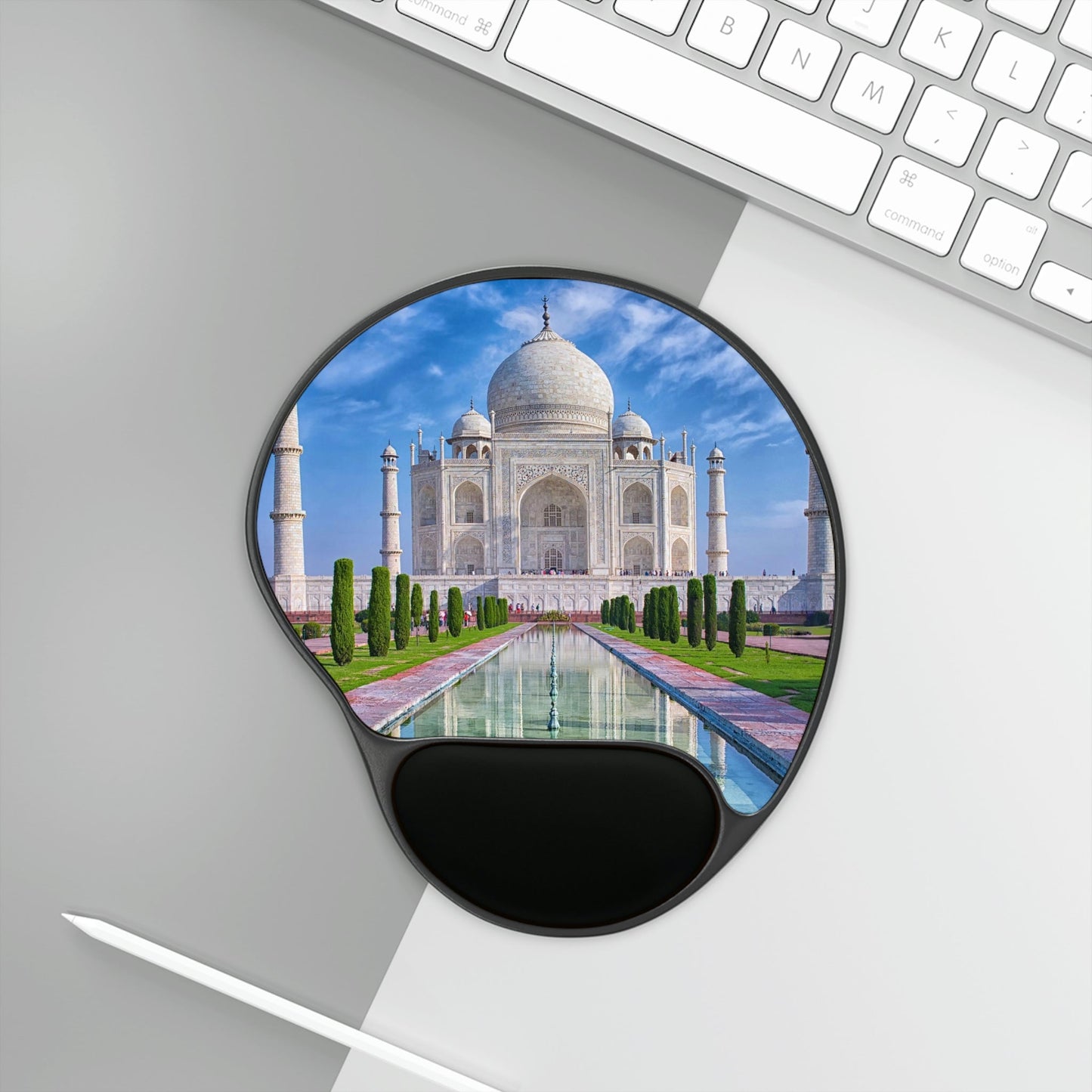 Ergonomic Mouse Pad With Wrist Rest - US PRINT - Taj Mahal at morning light with reflection in water in Agra, Uttar Pradesh - INDIA - Green Forest Home