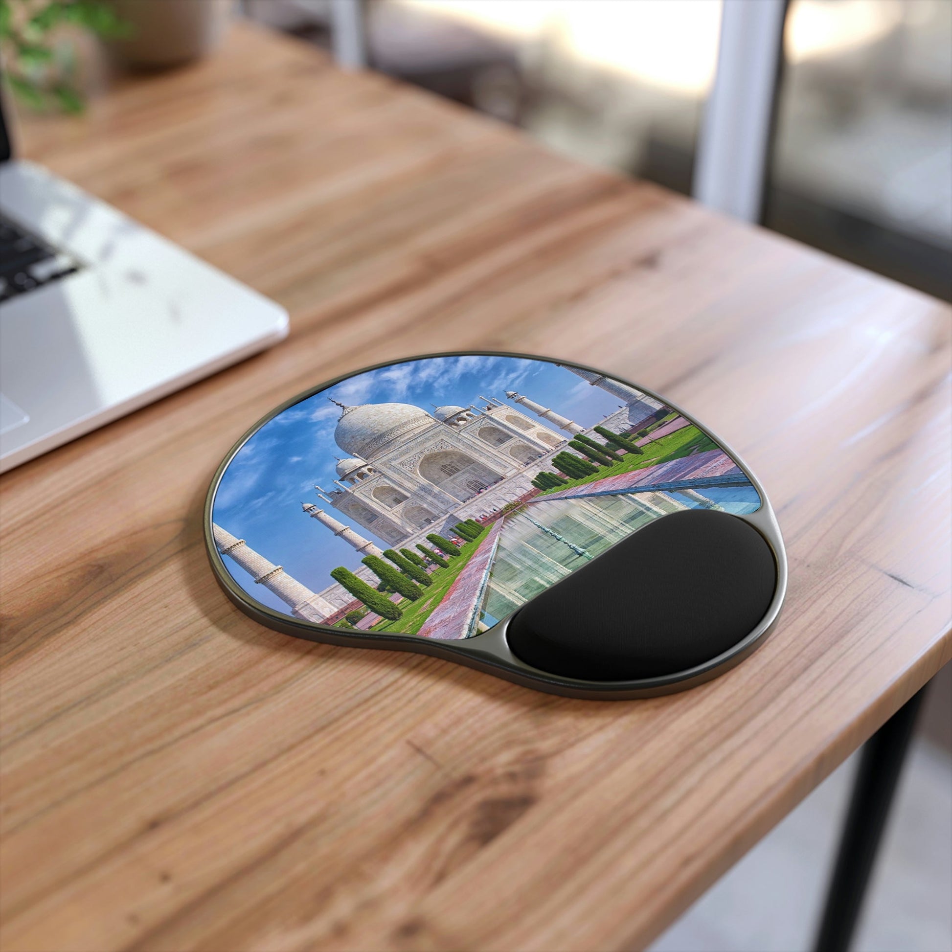 Ergonomic Mouse Pad With Wrist Rest - US PRINT - Taj Mahal at morning light with reflection in water in Agra, Uttar Pradesh - INDIA - Green Forest Home