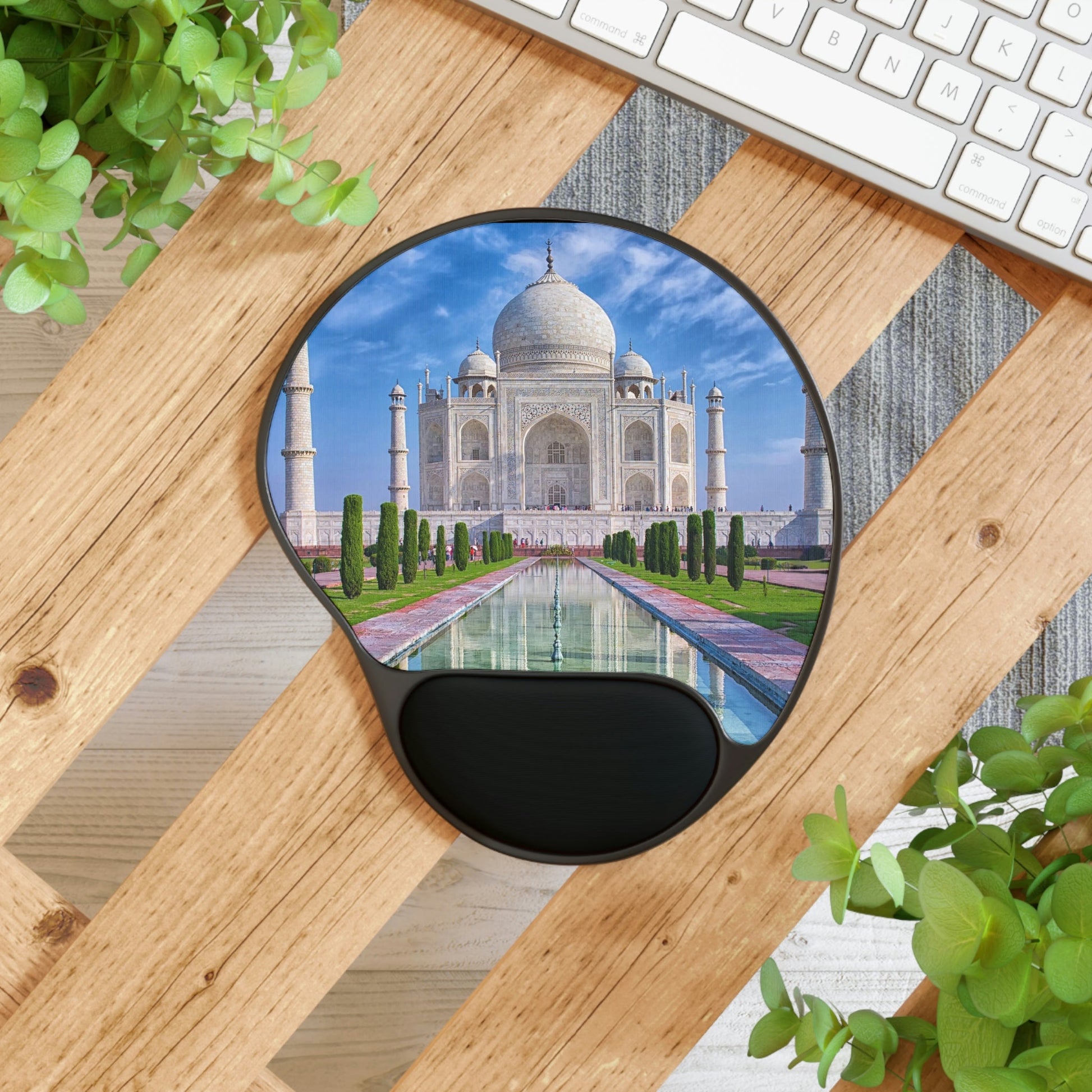 Ergonomic Mouse Pad With Wrist Rest - US PRINT - Taj Mahal at morning light with reflection in water in Agra, Uttar Pradesh - INDIA - Green Forest Home