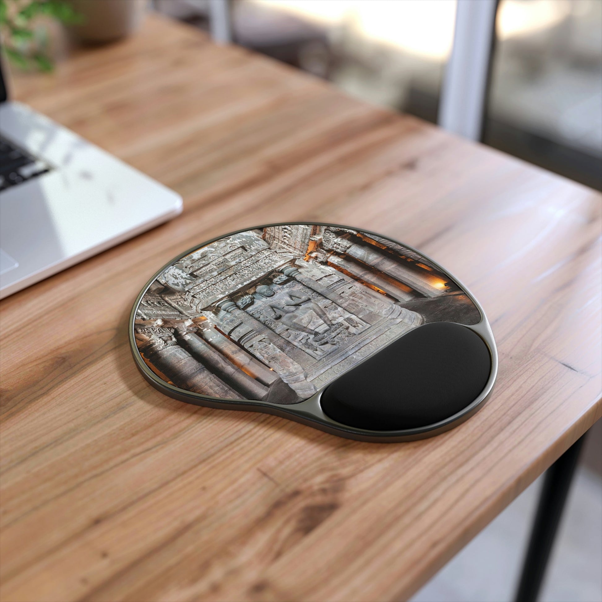 Ergonomic Mouse Pad With Wrist Rest - US Print - The Buddha Sits In Mediation - Ajanta Caves - India - SPIRITUAL MASTERS - Green Forest Home