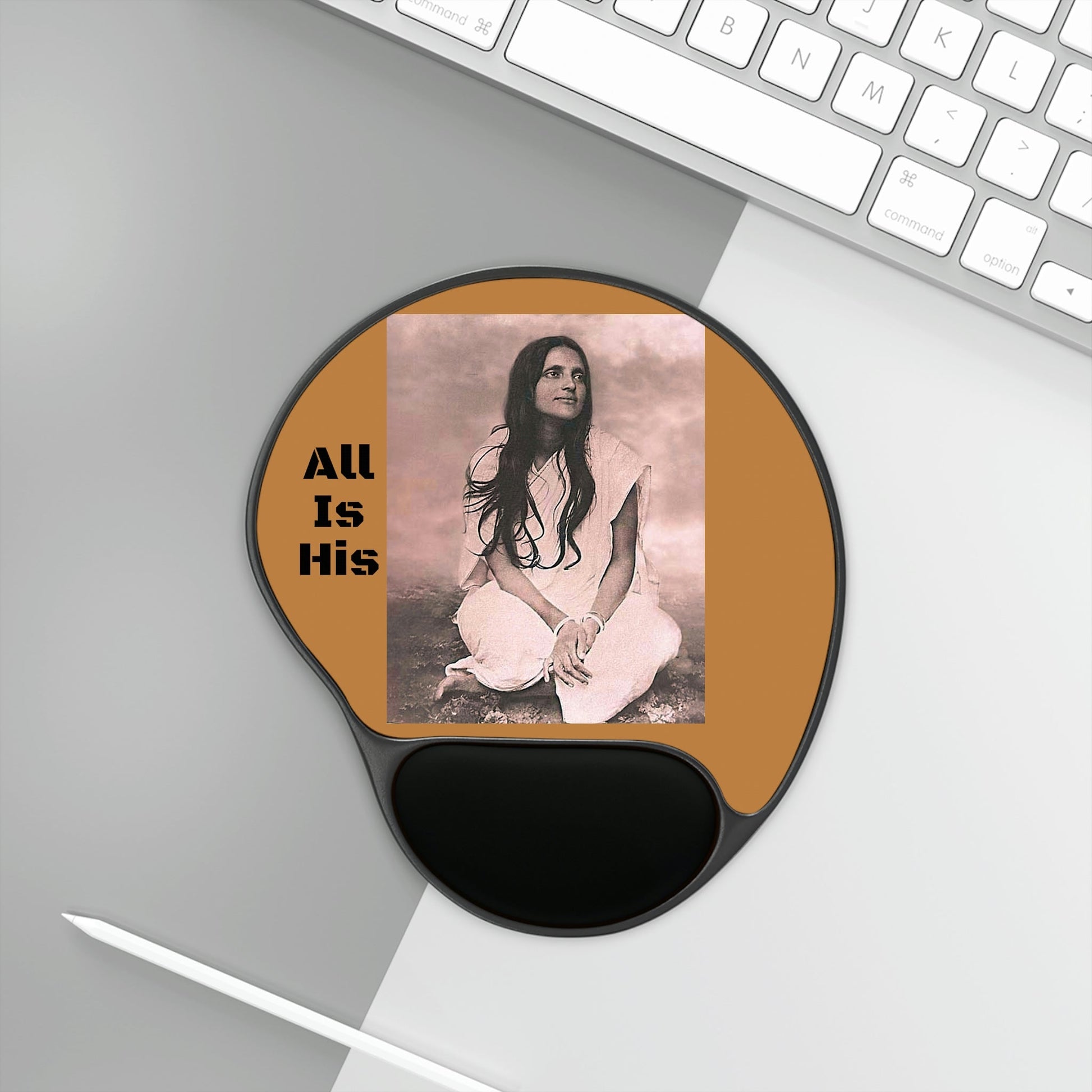 Ergonomic Mouse Pad With Wrist Rest - US Print - The Indian Sage Sri Ananada Mayi Ma Sits In Mediation - India - SPIRITUAL MASTERS - Green Forest Home