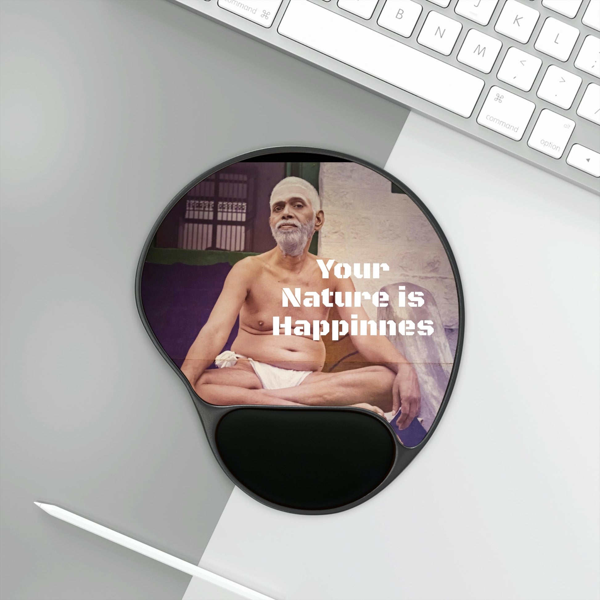 Ergonomic Mouse Pad With Wrist Rest - US Print - The Indian Sage Sri Ramana Maharishi Sits In Mediation - Tiruvanamalai - India - SPIRITUAL MASTERS - Green Forest Home