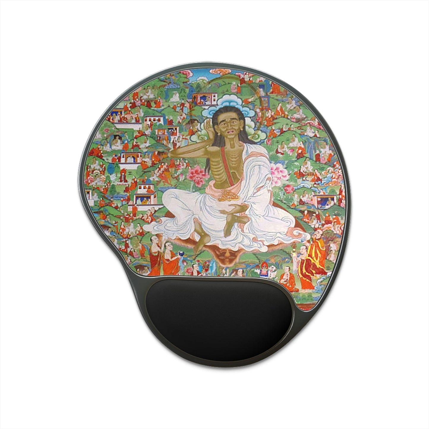 Ergonomic Mouse Pad With Wrist Rest - US Print - The Indian Yogi MIlarepa fasting in Himalayan Caves - Tibet - SPIRITUAL MASTERS - Green Forest Home