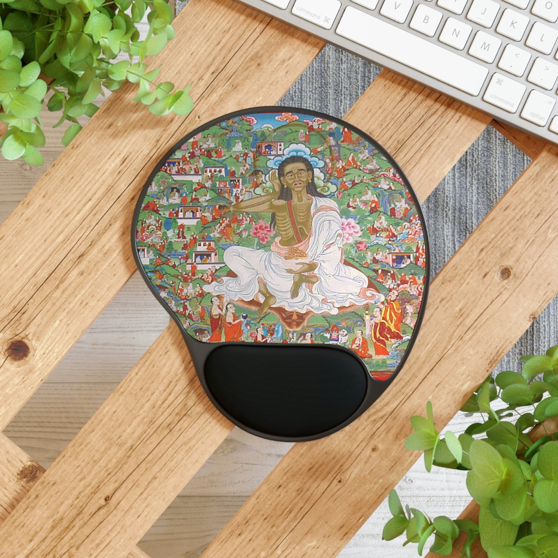 Ergonomic Mouse Pad With Wrist Rest - US Print - The Indian Yogi MIlarepa fasting in Himalayan Caves - Tibet - SPIRITUAL MASTERS - Green Forest Home