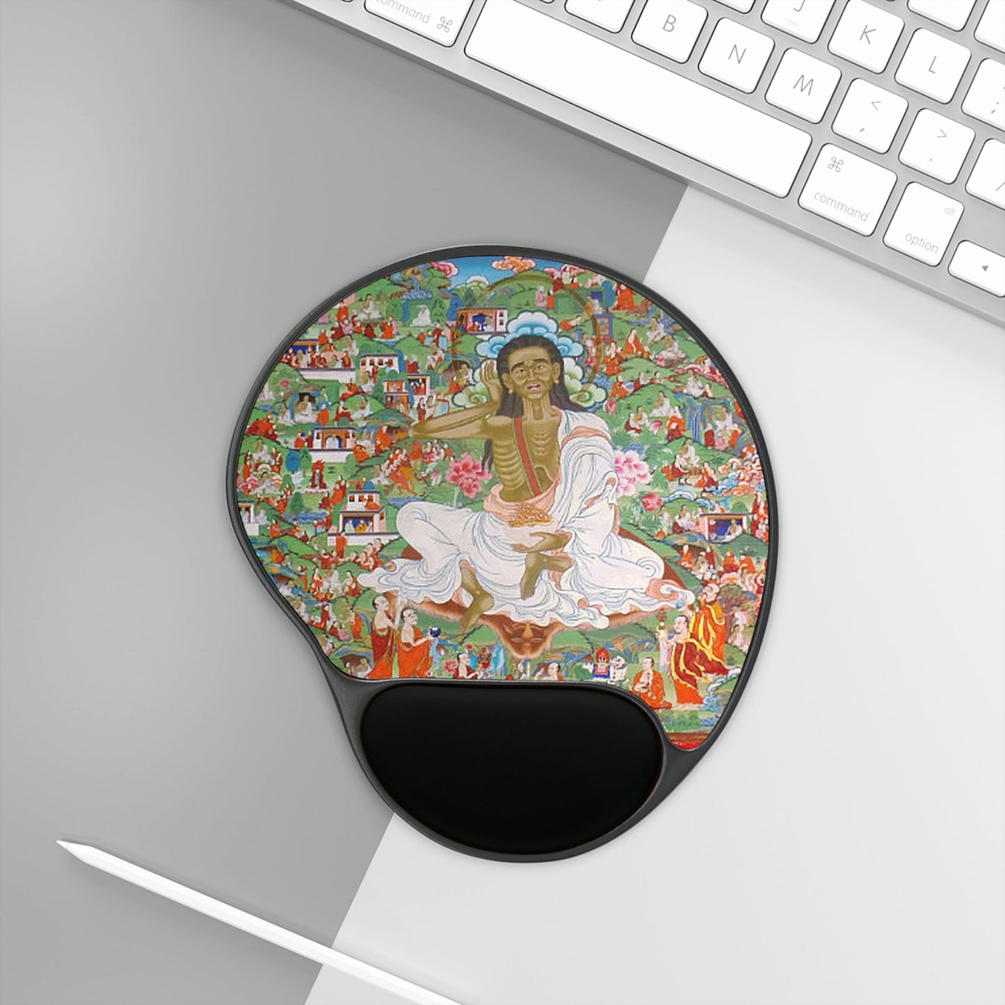 Ergonomic Mouse Pad With Wrist Rest - US Print - The Indian Yogi MIlarepa fasting in Himalayan Caves - Tibet - SPIRITUAL MASTERS - Green Forest Home