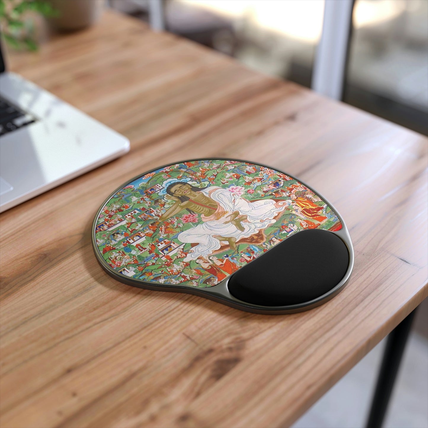 Ergonomic Mouse Pad With Wrist Rest - US Print - The Indian Yogi MIlarepa fasting in Himalayan Caves - Tibet - SPIRITUAL MASTERS - Green Forest Home