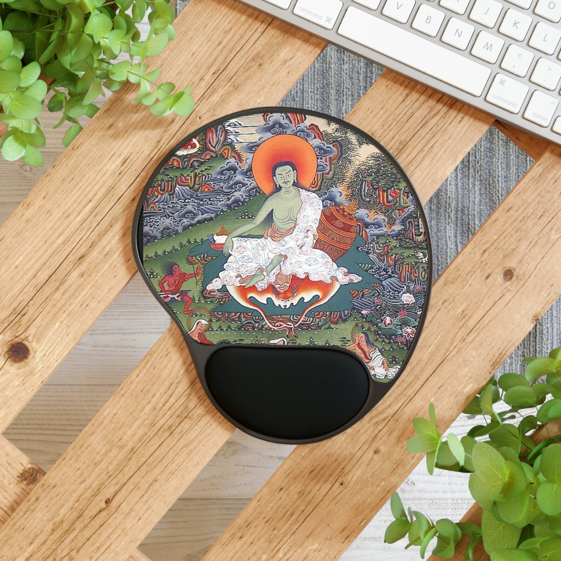 Ergonomic Mouse Pad With Wrist Rest - US Print - The Indian Yogi MIlarepa Radiating LOVE in Himalayan Caves - Tibet - SPIRITUAL MASTERS - Green Forest Home