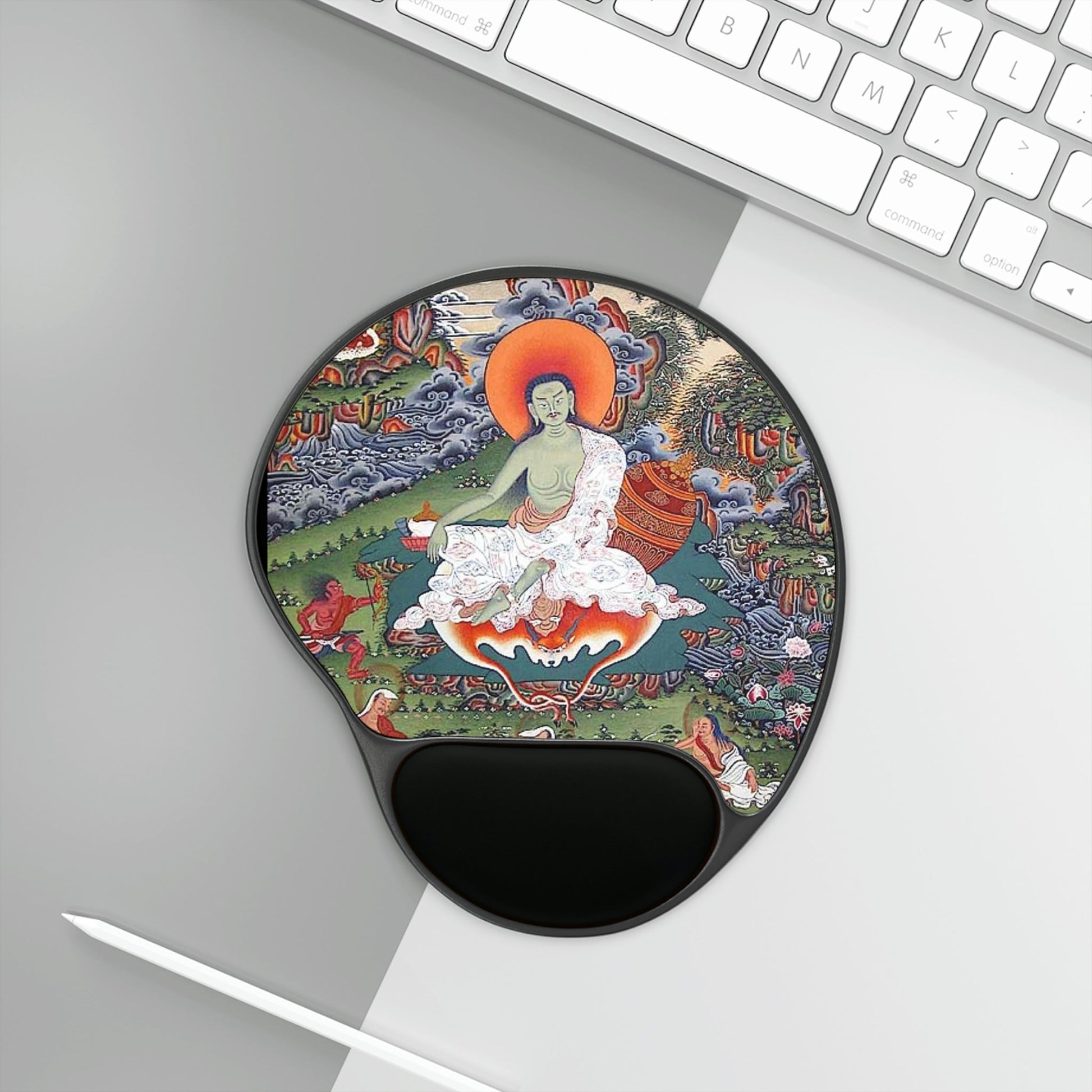 Ergonomic Mouse Pad With Wrist Rest - US Print - The Indian Yogi MIlarepa Radiating LOVE in Himalayan Caves - Tibet - SPIRITUAL MASTERS - Green Forest Home