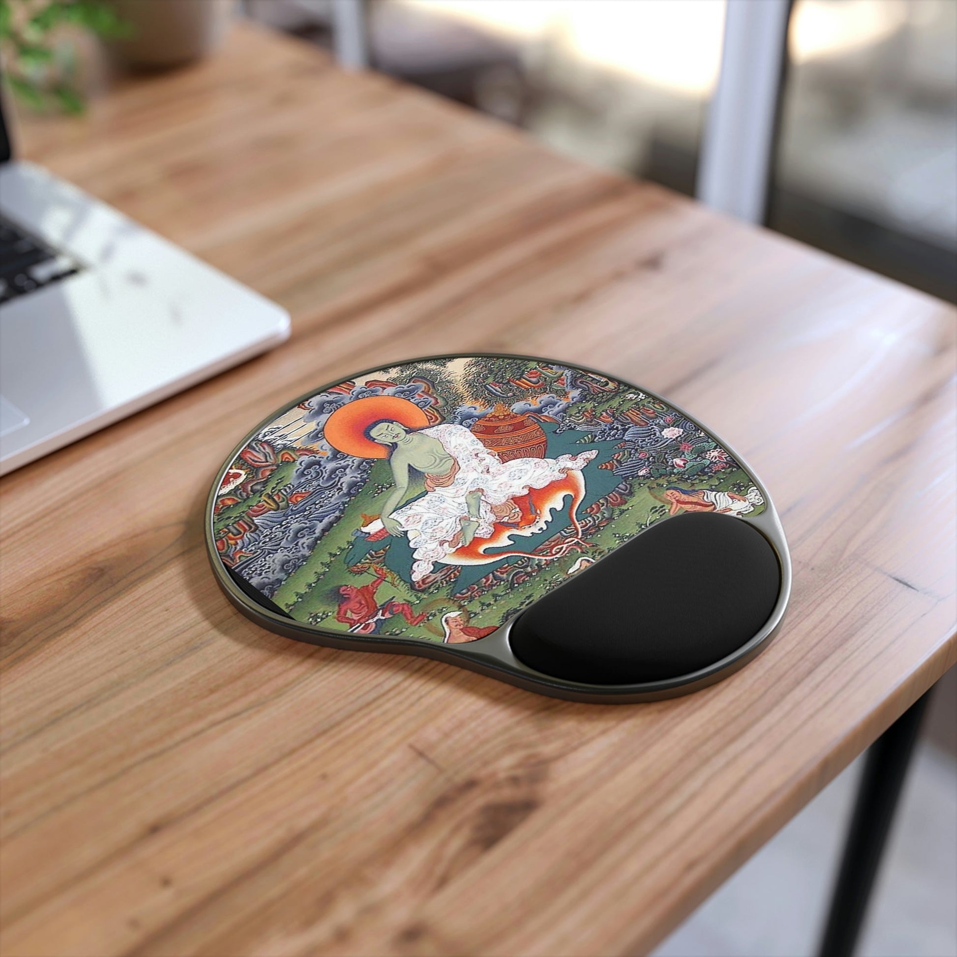 Ergonomic Mouse Pad With Wrist Rest - US Print - The Indian Yogi MIlarepa Radiating LOVE in Himalayan Caves - Tibet - SPIRITUAL MASTERS - Green Forest Home