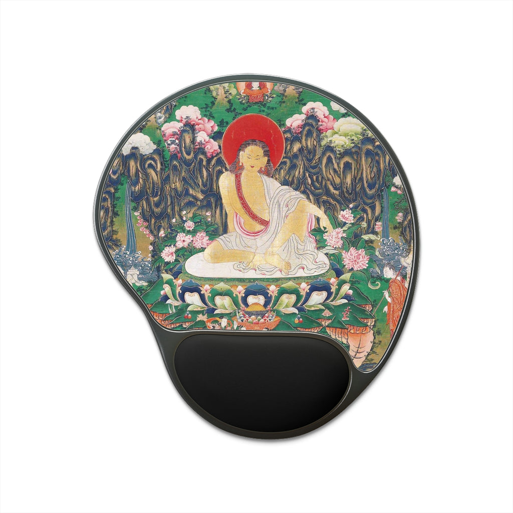 Ergonomic Mouse Pad With Wrist Rest - US Print - The Indian Yogi MIlarepa Radiating LOVE in Himalayan Caves - Tibet - SPIRITUAL MASTERS - Green Forest Home