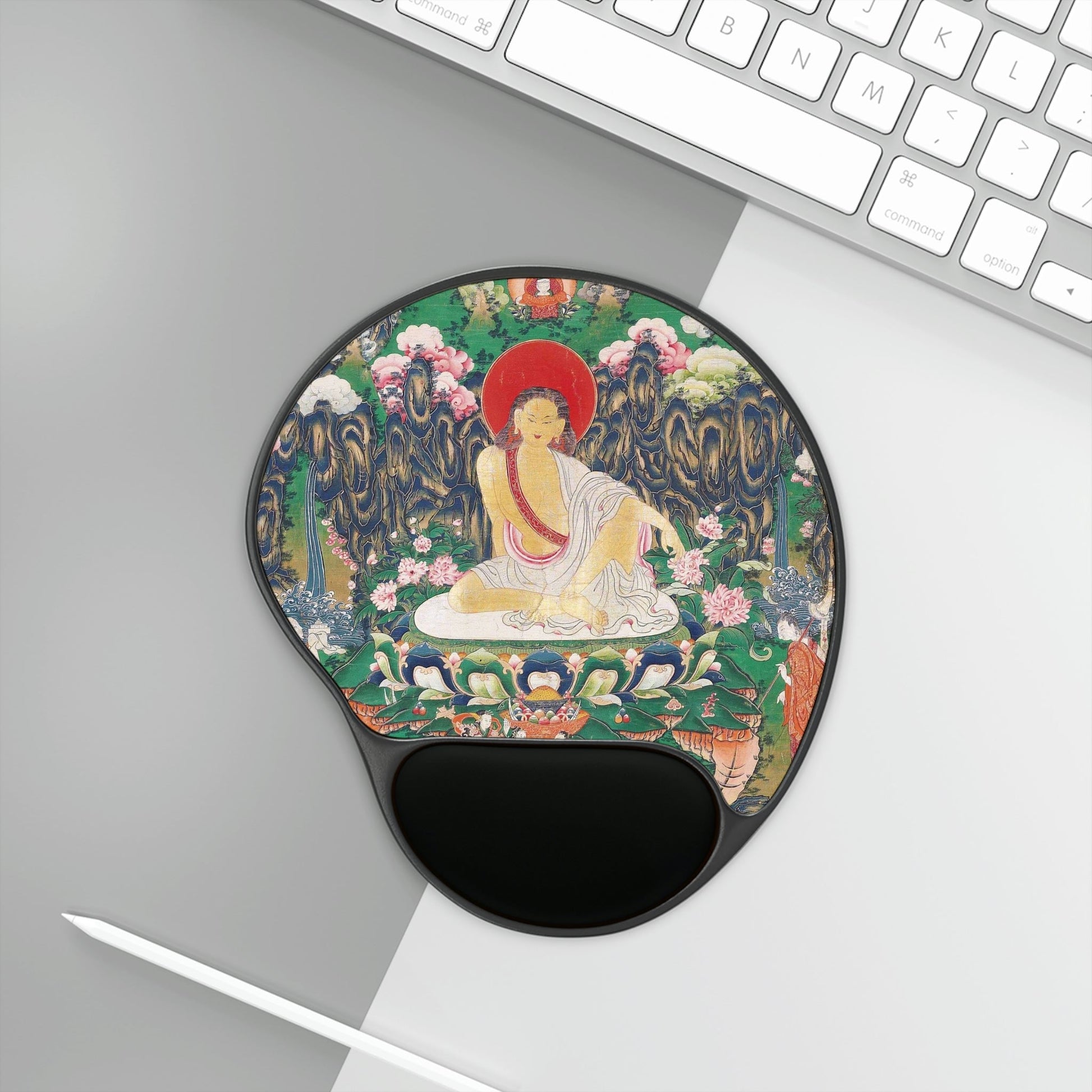 Ergonomic Mouse Pad With Wrist Rest - US Print - The Indian Yogi MIlarepa Radiating LOVE in Himalayan Caves - Tibet - SPIRITUAL MASTERS - Green Forest Home