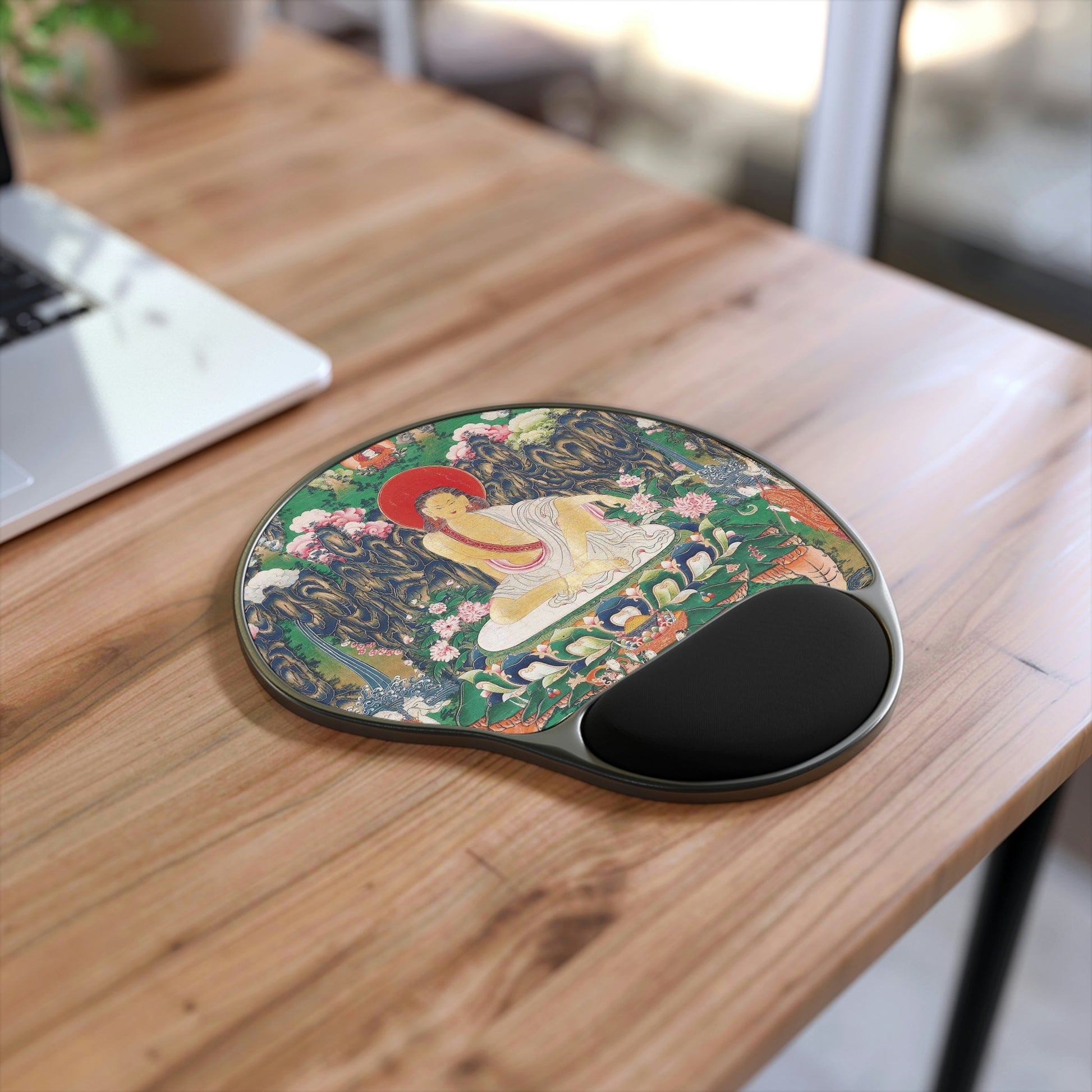 Ergonomic Mouse Pad With Wrist Rest - US Print - The Indian Yogi MIlarepa Radiating LOVE in Himalayan Caves - Tibet - SPIRITUAL MASTERS - Green Forest Home