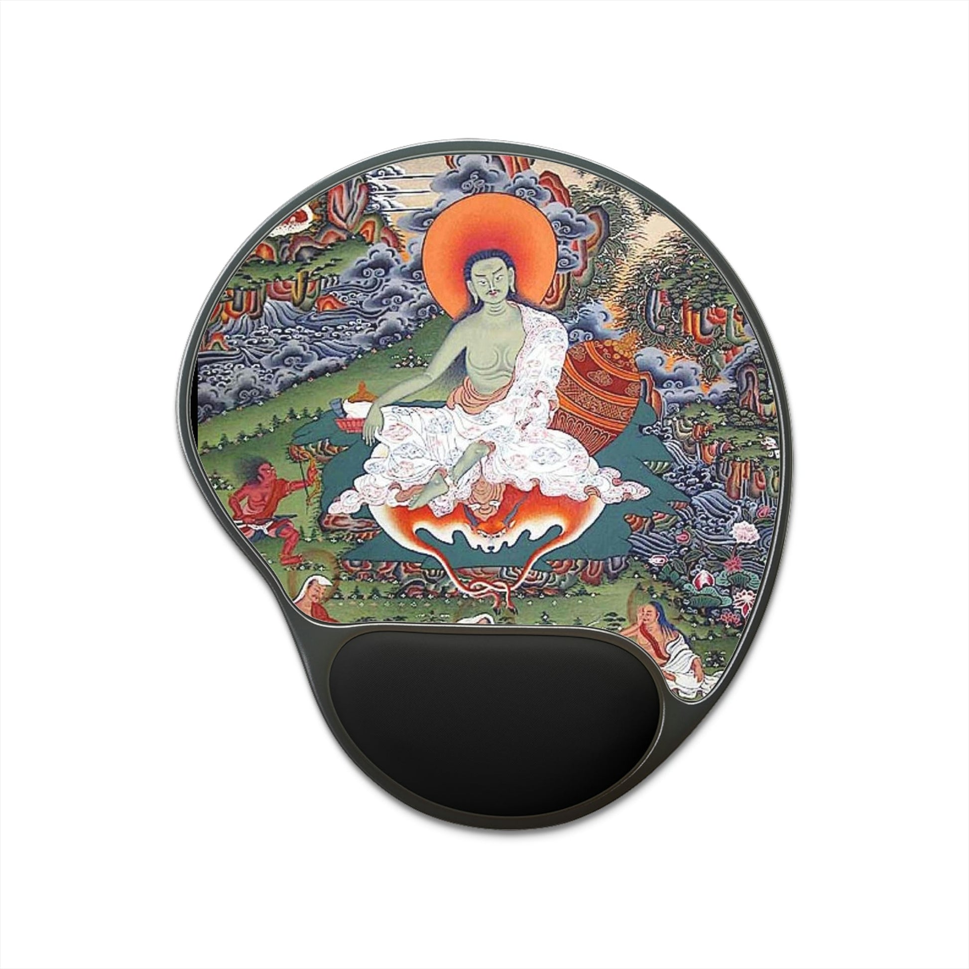 Ergonomic Mouse Pad With Wrist Rest - US Print - The Indian Yogi MIlarepa Radiating LOVE in Himalayan Caves - Tibet - SPIRITUAL MASTERS - Green Forest Home