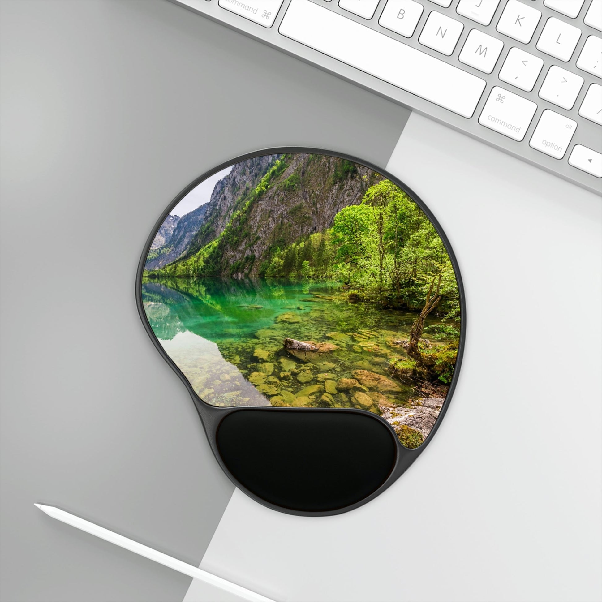 Ergonomic Mouse Pad With Wrist Rest - US Print - View of Smal Mountain Lake in German ALPS - EUROPE - Green Forest Home