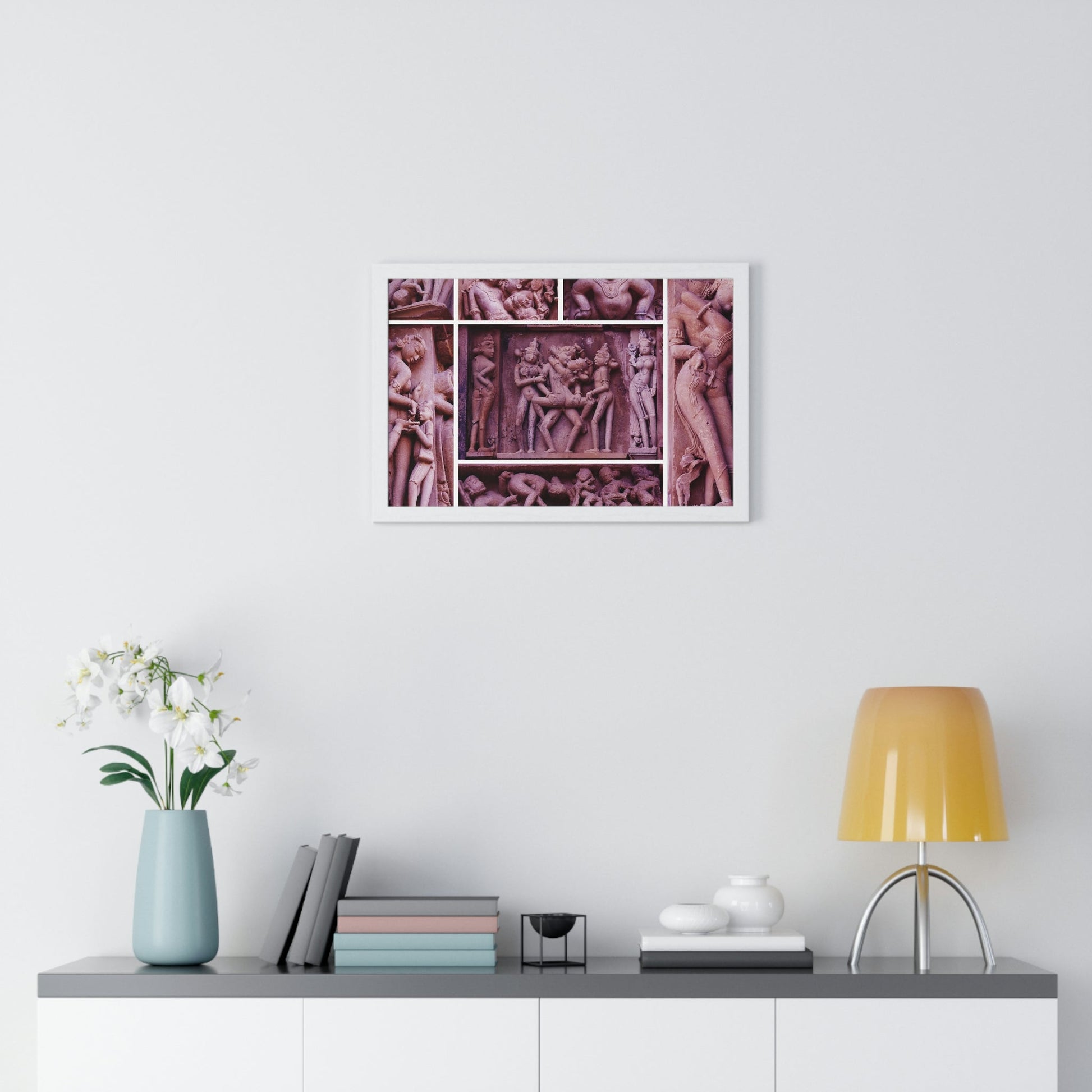 EU Print - Premium Framed Horizontal Poster - Collage of Ancient Tantric Temple - India - Green Forest Home