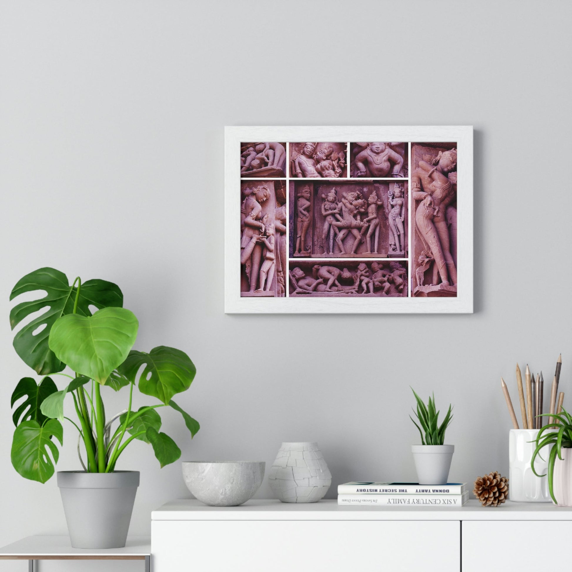 EU Print - Premium Framed Horizontal Poster - Collage of Ancient Tantric Temple - India - Green Forest Home