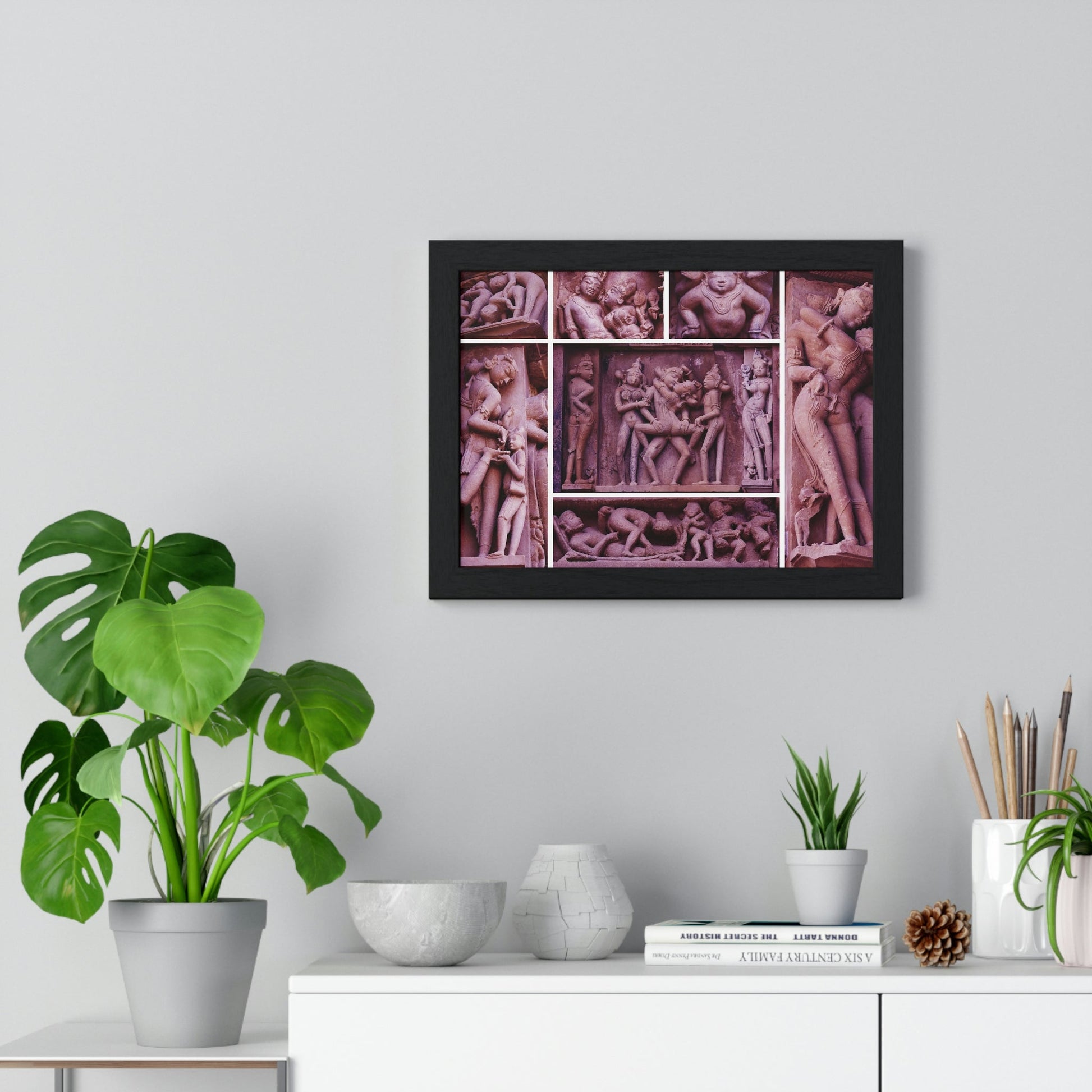 EU Print - Premium Framed Horizontal Poster - Collage of Ancient Tantric Temple - India - Green Forest Home