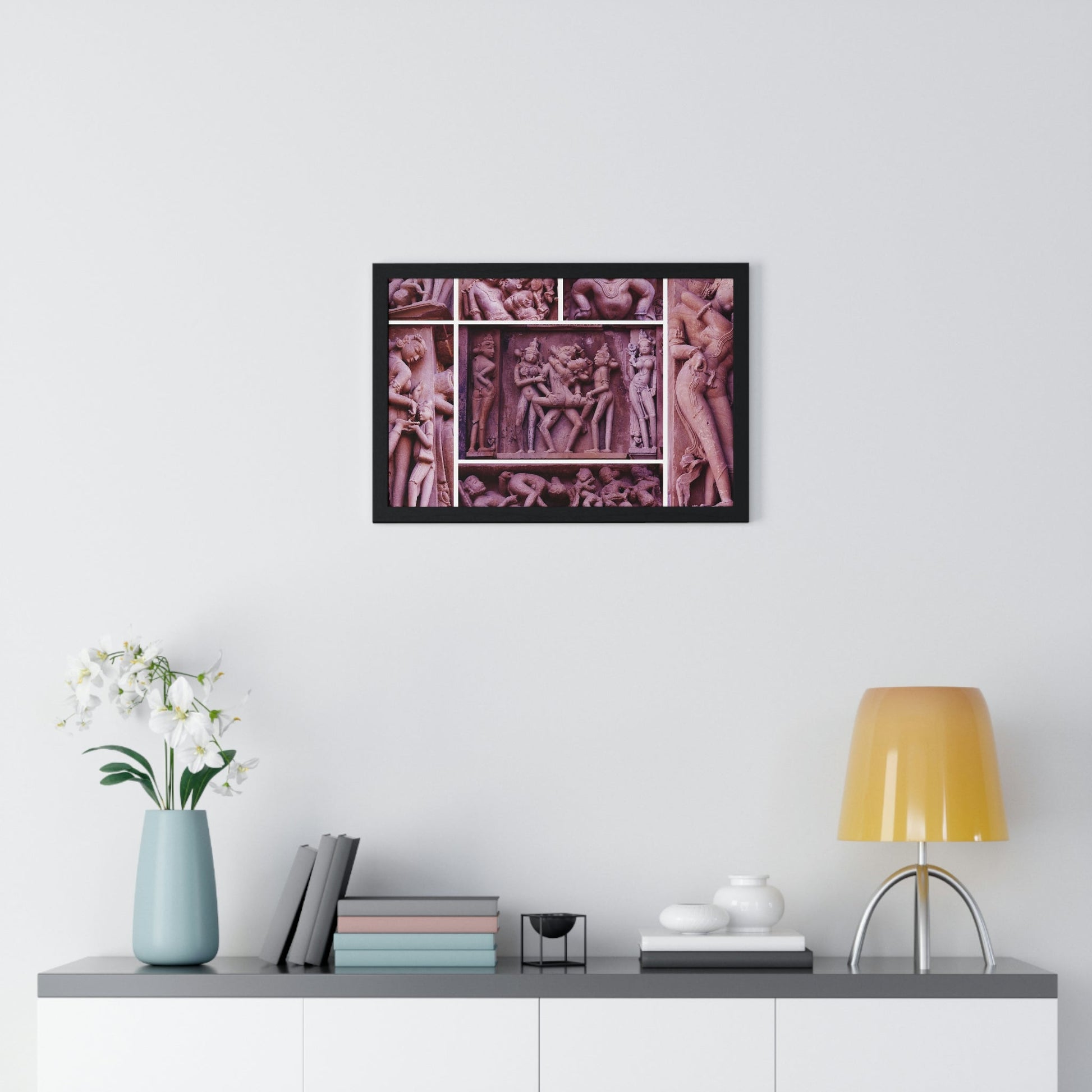 EU Print - Premium Framed Horizontal Poster - Collage of Ancient Tantric Temple - India - Green Forest Home