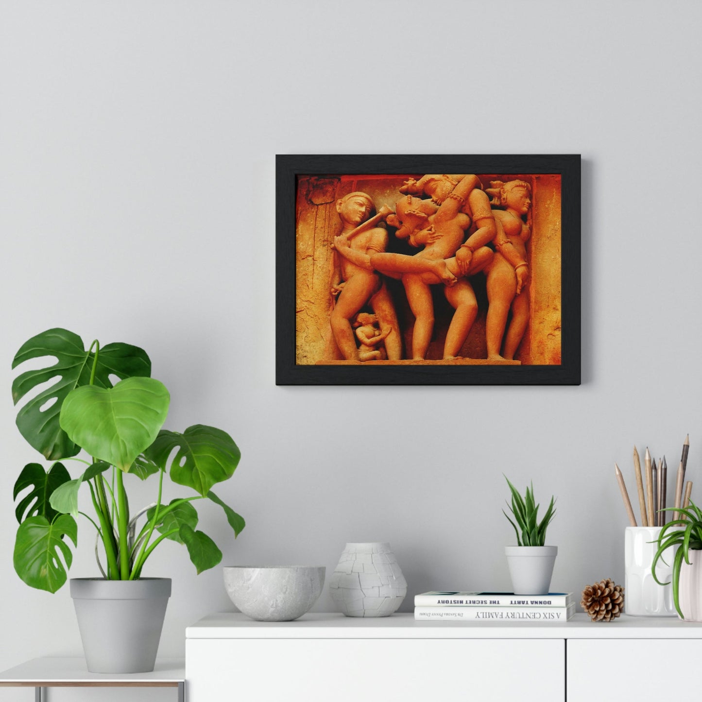 EU Print - Premium Framed Horizontal Poster - Details of Ancient Tantric Temple - India - Green Forest Home