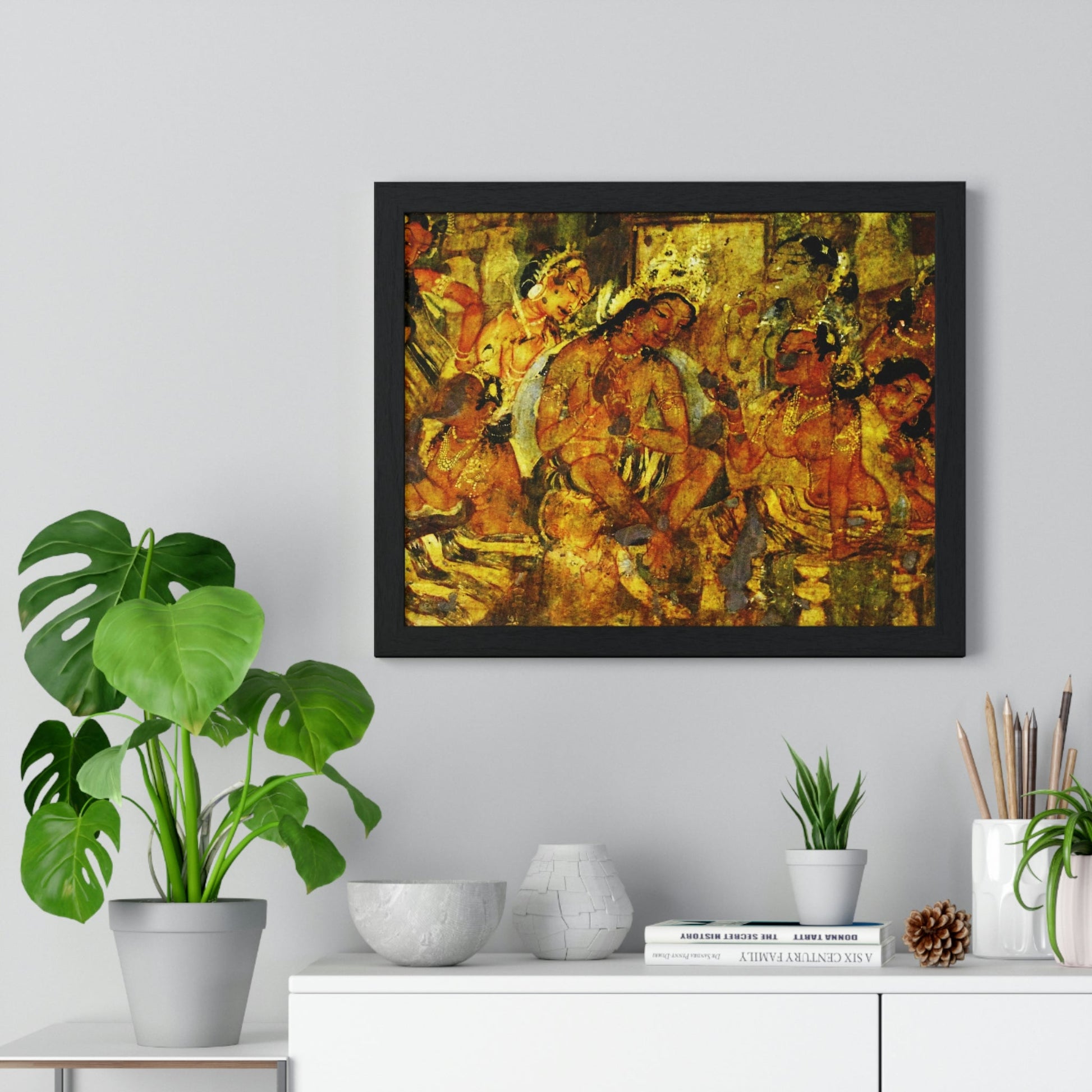 EU Print - Premium Framed Horizontal Poster - UNESCO site - The Wonder Caves of Ajanta - Buddhist Temple - India - Green Forest Home