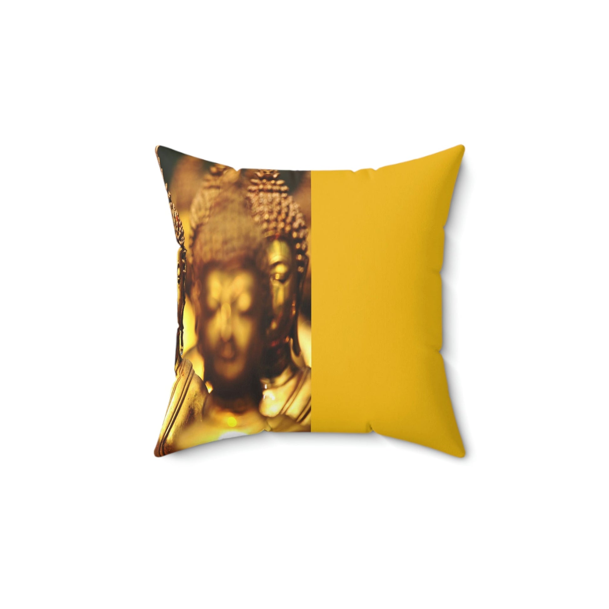 Faux Suede Square Pillow - Buddha altar in a Lanna silver temple Thailand - Buddhism - Green Forest Home