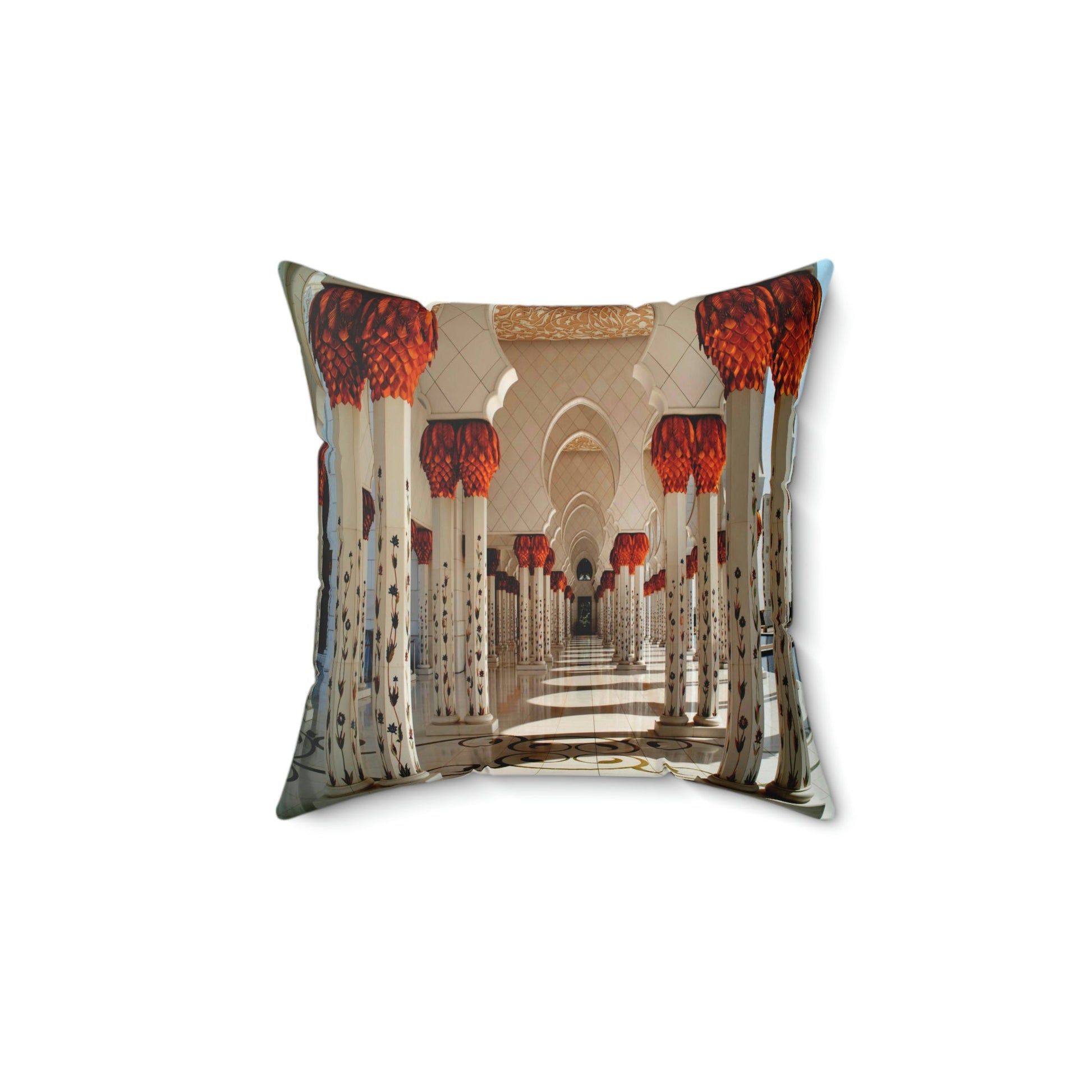 Faux Suede Square Pillow - Inside wonders of Shikh Zayed Grand mosque in Abu Dhabi - UAE - Green Forest Home