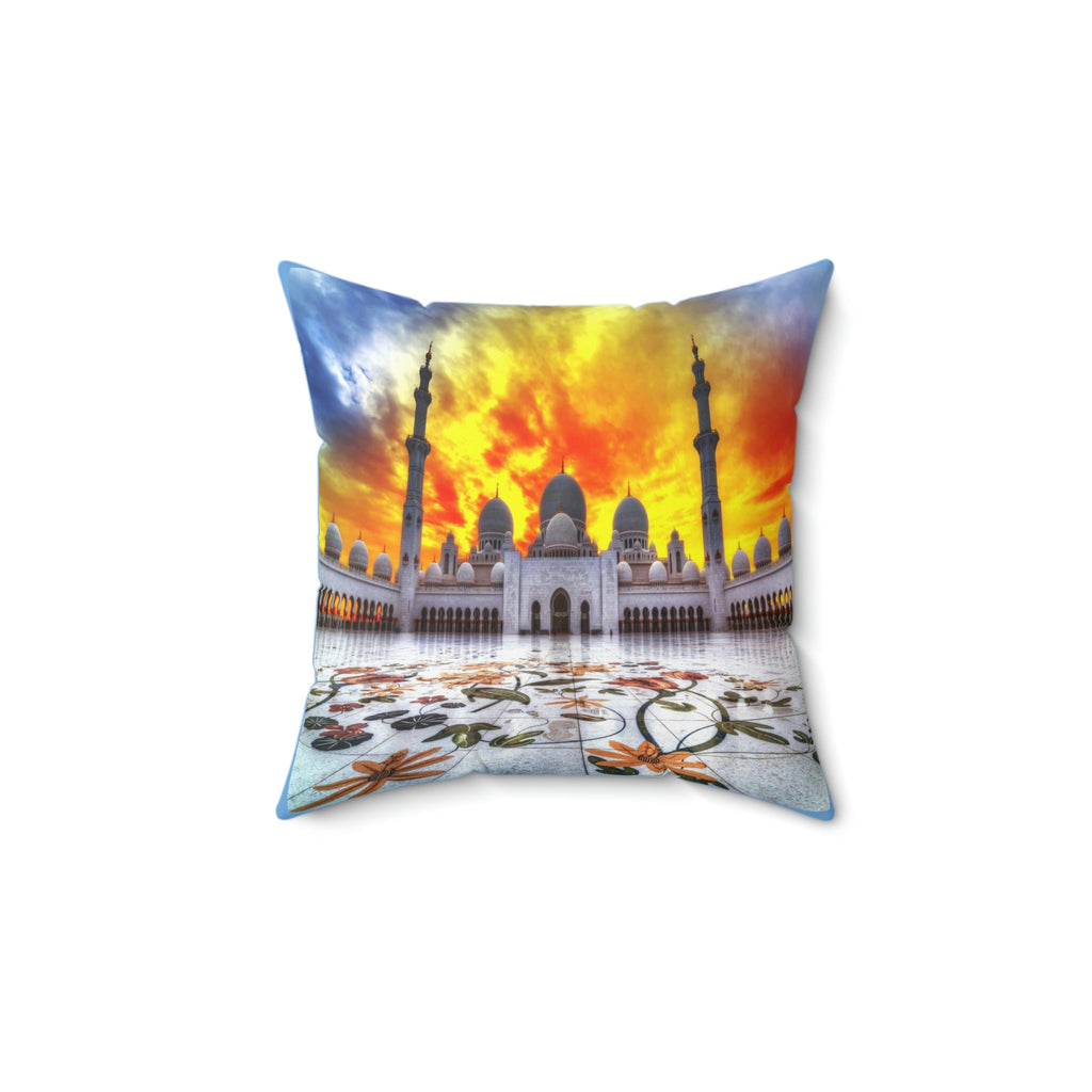 Faux Suede Square Pillow - Inside wonders of Shikh Zayed Grand mosque in Abu Dhabi - UAE - Green Forest Home