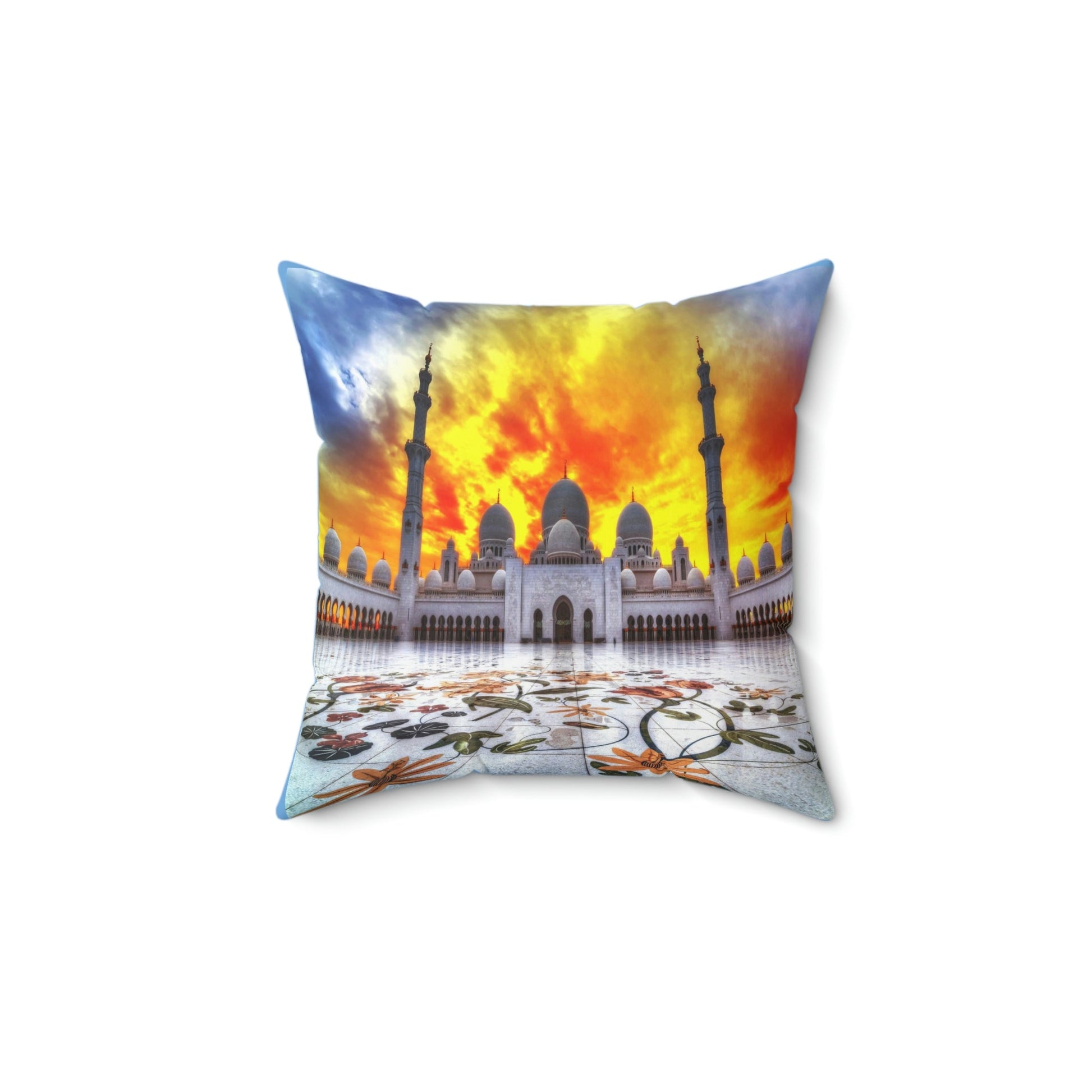 Faux Suede Square Pillow - Inside wonders of Shikh Zayed Grand mosque in Abu Dhabi - UAE - Green Forest Home