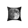 🌛 Faux Suede Square Pillow - Our Little Sister Moon - So Close and So Far... at 385,000 km away - Green Forest Home