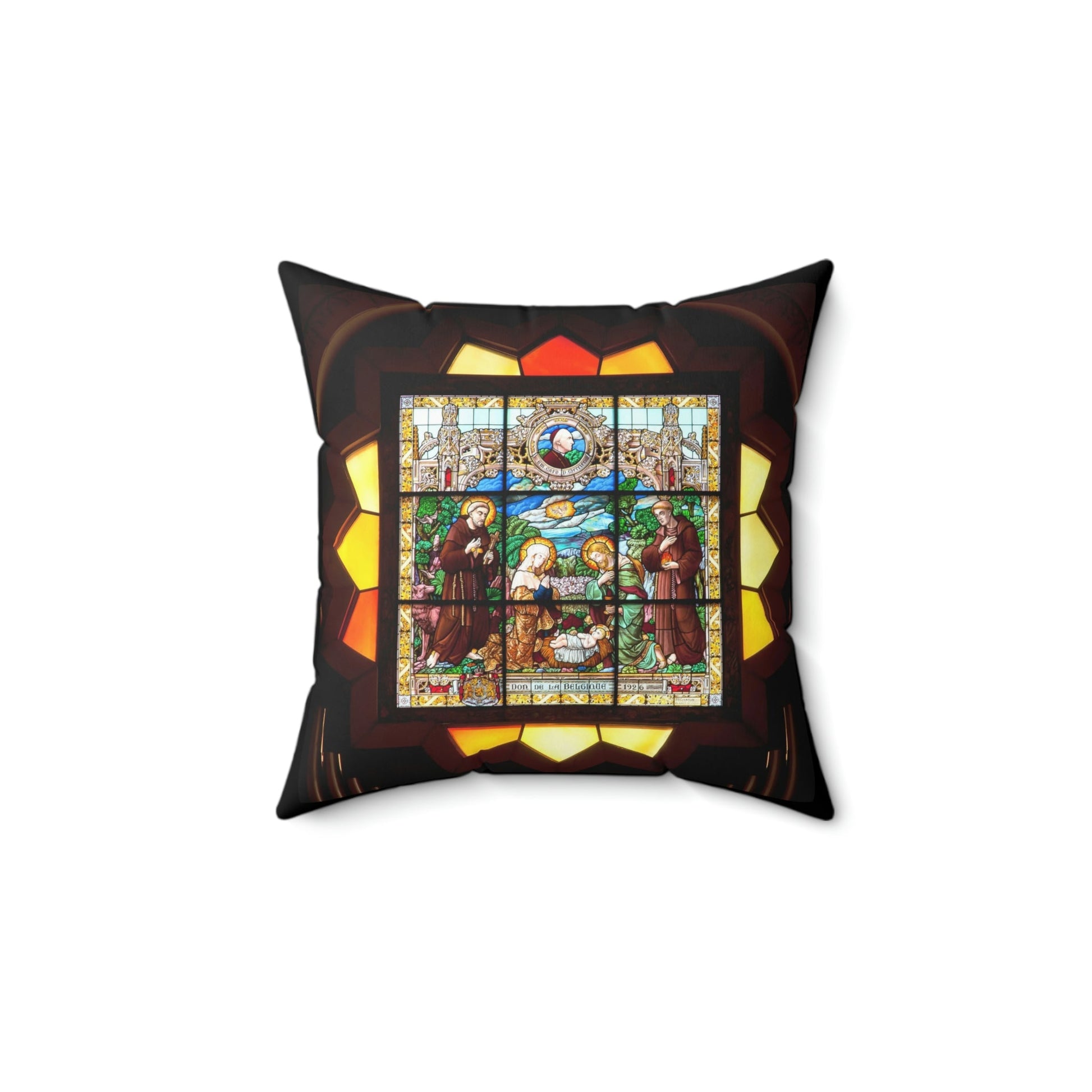 Faux Suede Square Pillow - Palestine, stained glass in Church of the Nativity in Bethlehem - Green Forest Home