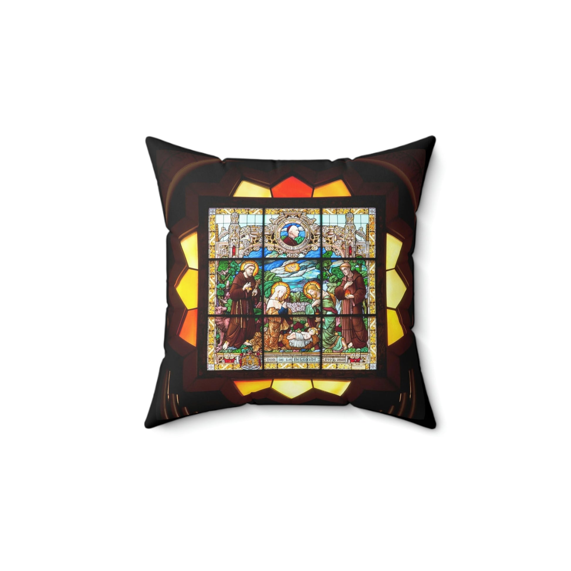 Faux Suede Square Pillow - Palestine, stained glass in Church of the Nativity in Bethlehem - Green Forest Home