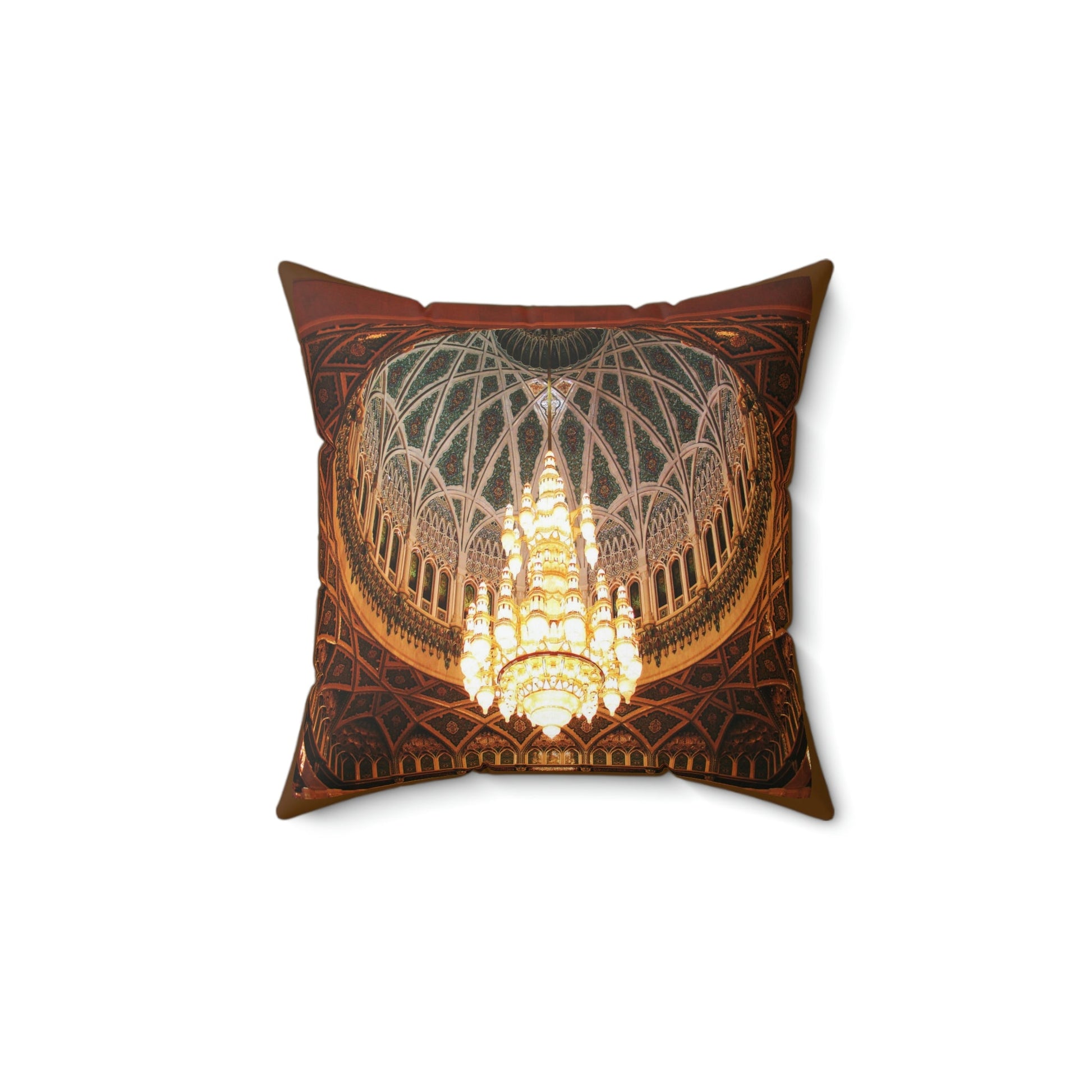 Faux Suede Square Pillow - Sultan Qaboos Grand Mosque - Great Chandelier - Oman - Green Forest Home