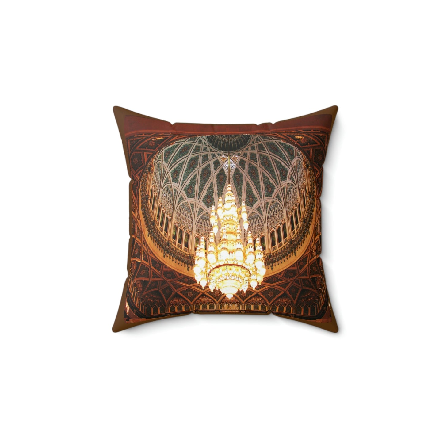 Faux Suede Square Pillow - Sultan Qaboos Grand Mosque - Great Chandelier - Oman - Green Forest Home