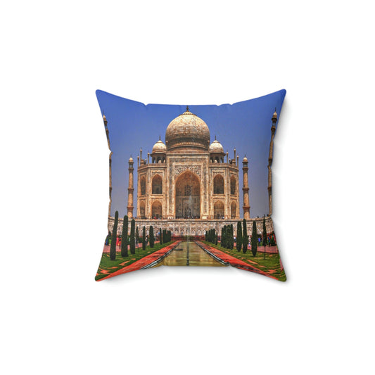 Faux Suede Square Pillow - The awesome Taj Mahal - A moslem mausoleum - Agra, India - Green Forest Home