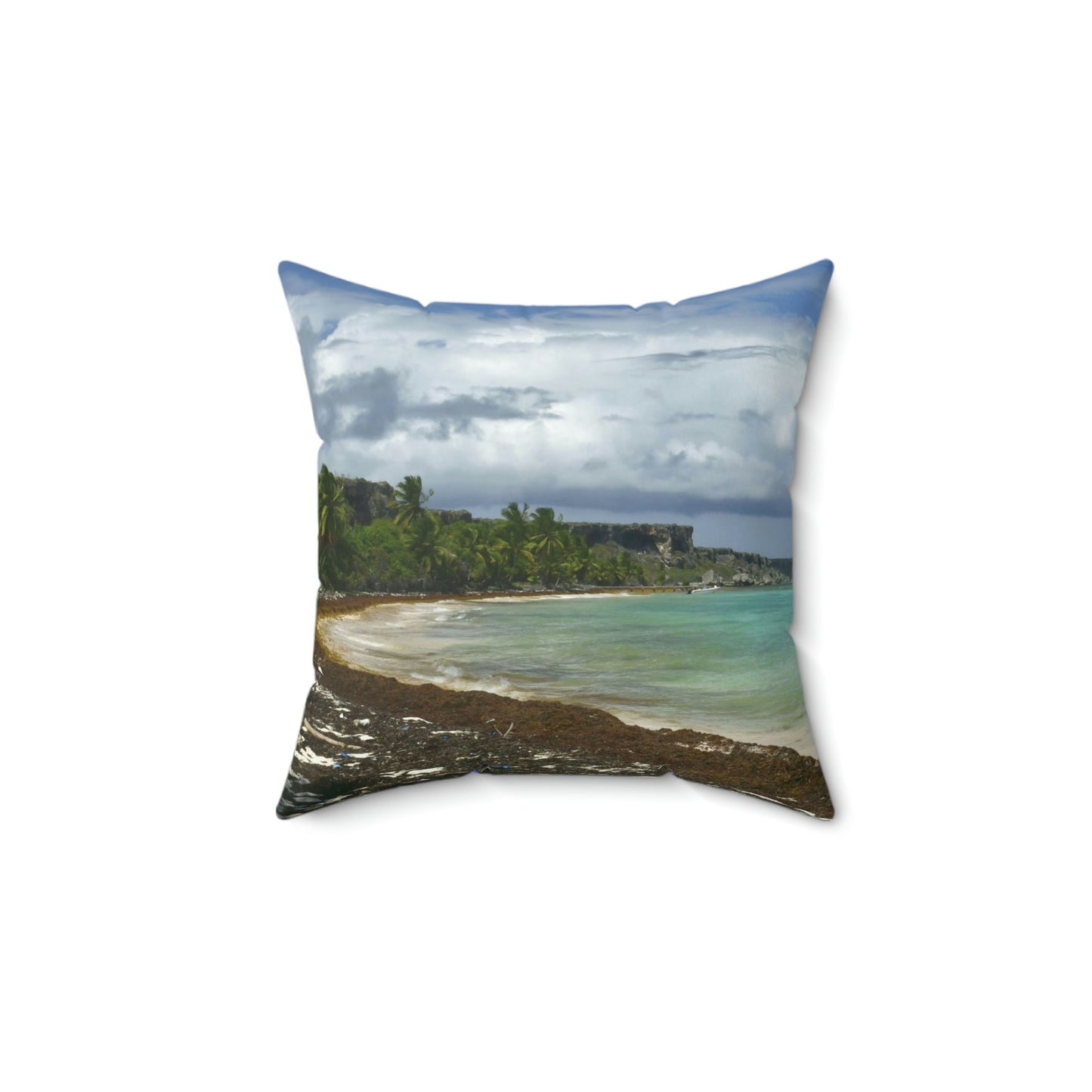 Faux Suede Square Pillow - Unique REMOTE Mona Island - Galapagos of the Caribbean – Puerto Rico. - Green Forest Home