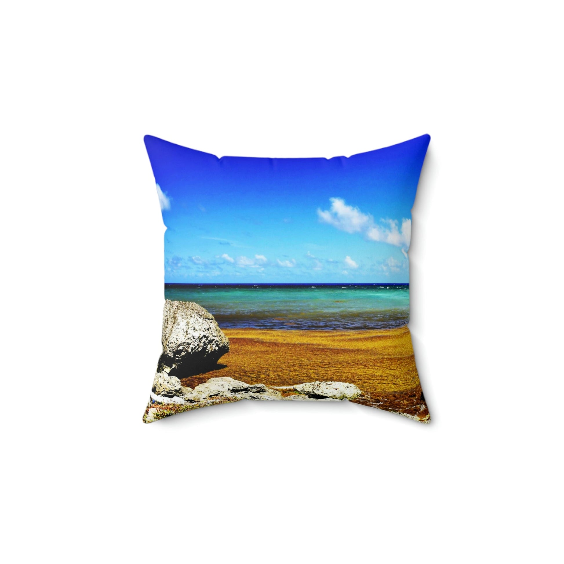 Faux Suede Square Pillow - Unique REMOTE Mona Island - Galapagos of the Caribbean – Puerto Rico. - Green Forest Home