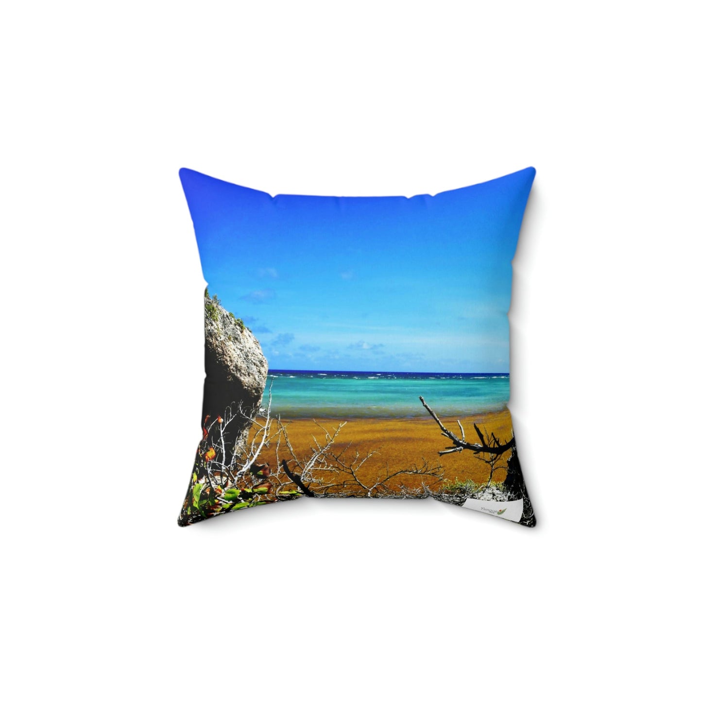 Faux Suede Square Pillow - Unique REMOTE Mona Island - Galapagos of the Caribbean – Puerto Rico. - Green Forest Home