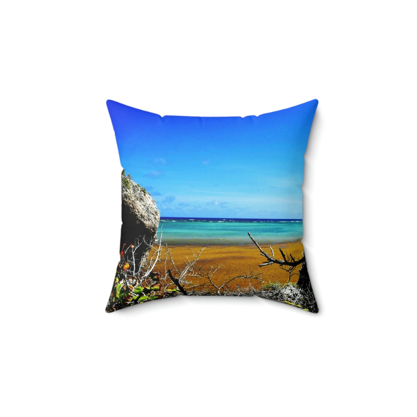 Faux Suede Square Pillow - Unique REMOTE Mona Island - Galapagos of the Caribbean – Puerto Rico. - Green Forest Home