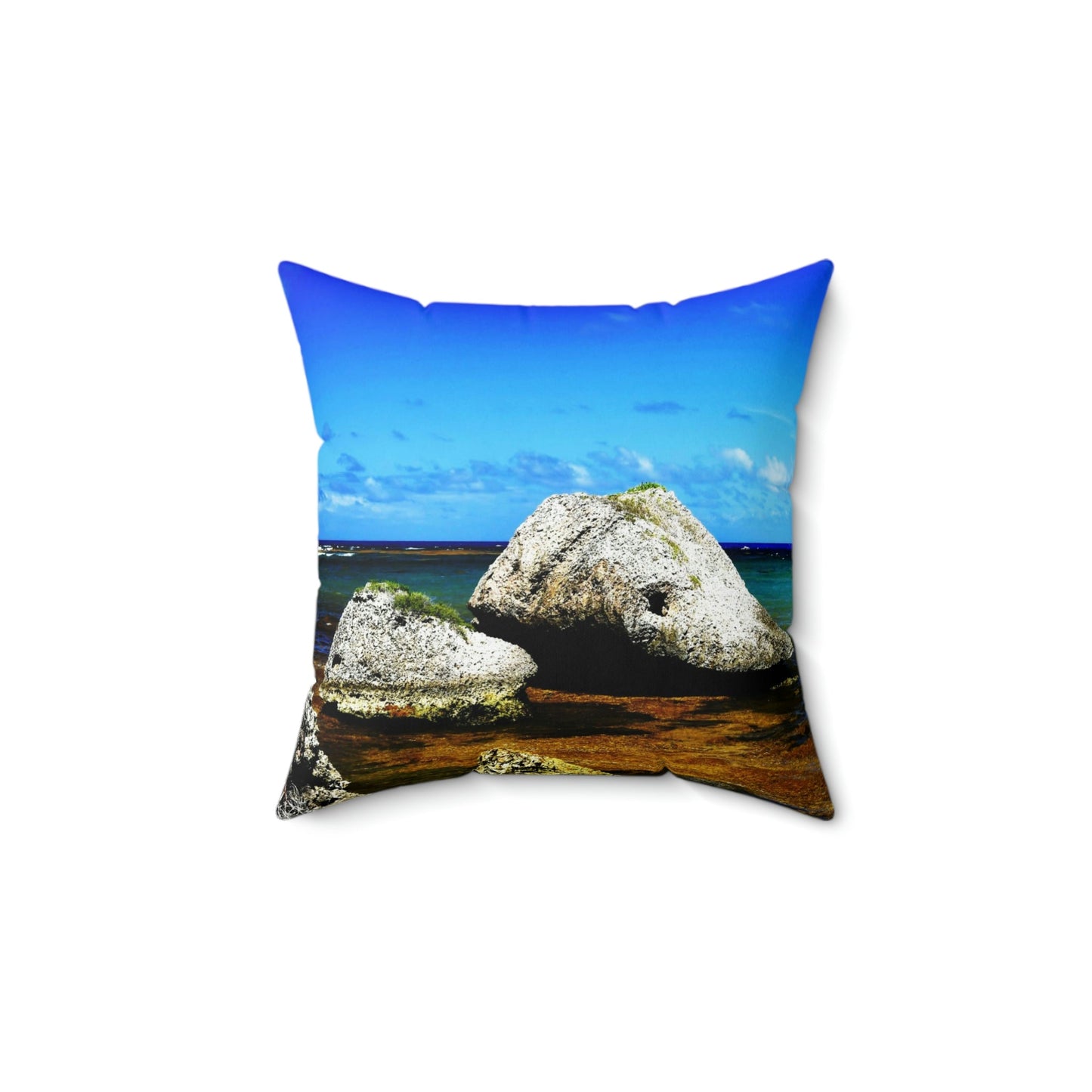 Faux Suede Square Pillow - Unique REMOTE Mona Island - Galapagos of the Caribbean – Puerto Rico. - Green Forest Home