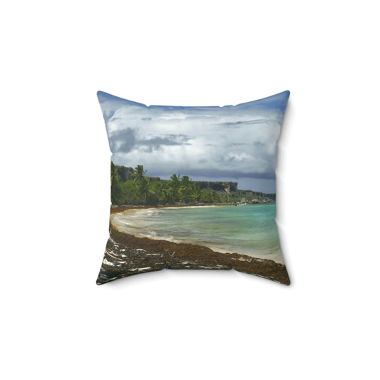 Faux Suede Square Pillow - Unique REMOTE Mona Island - Galapagos of the Caribbean – Puerto Rico. - Green Forest Home