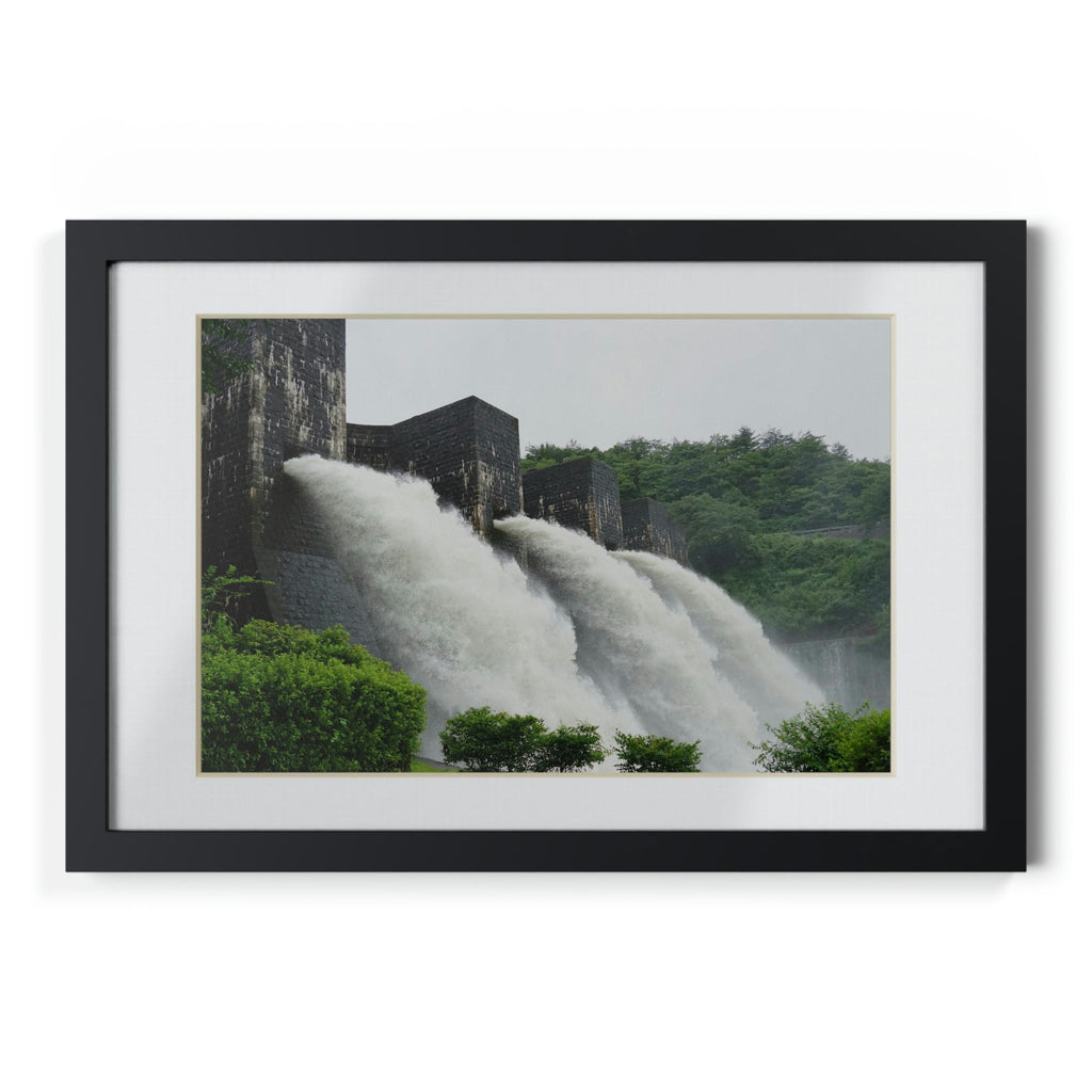 Framed Posters, Black - Falling river water in old bricked dam at Honendam, Kagawa, Japan - Made in Australia by Prima Printing - Green Forest Home