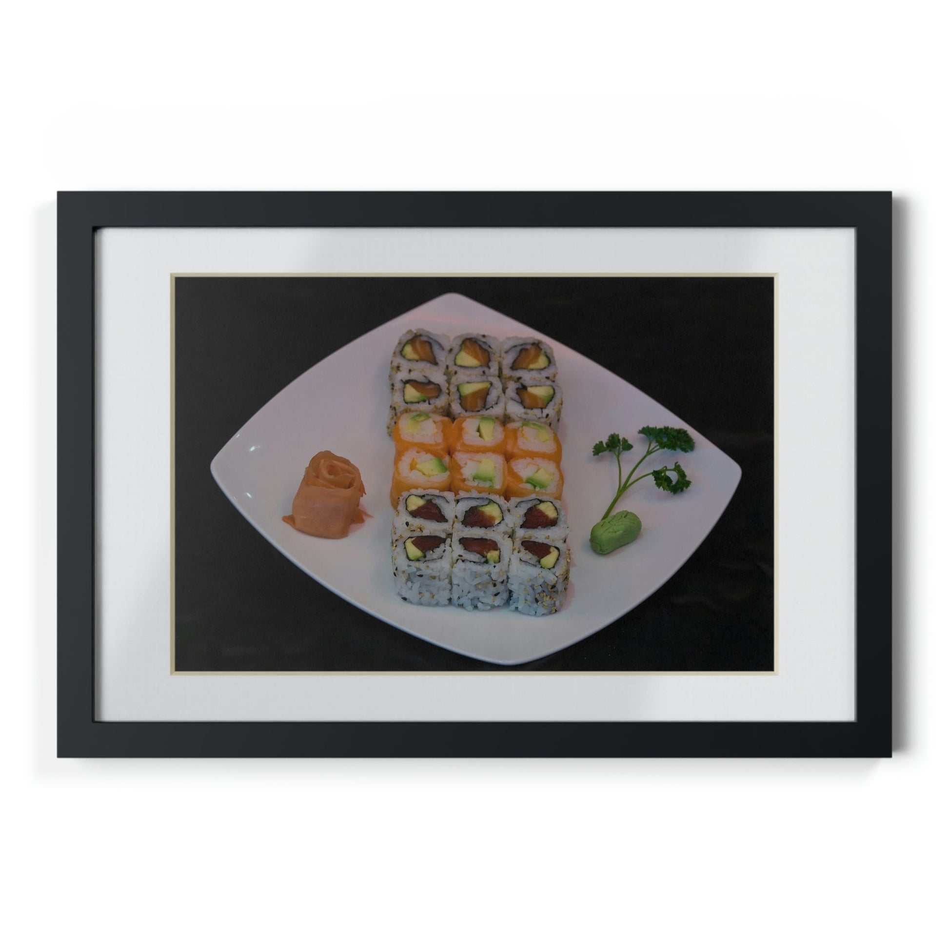 Framed Posters, Black - Japan food maki on plate - Made in Australia - Green Forest Home