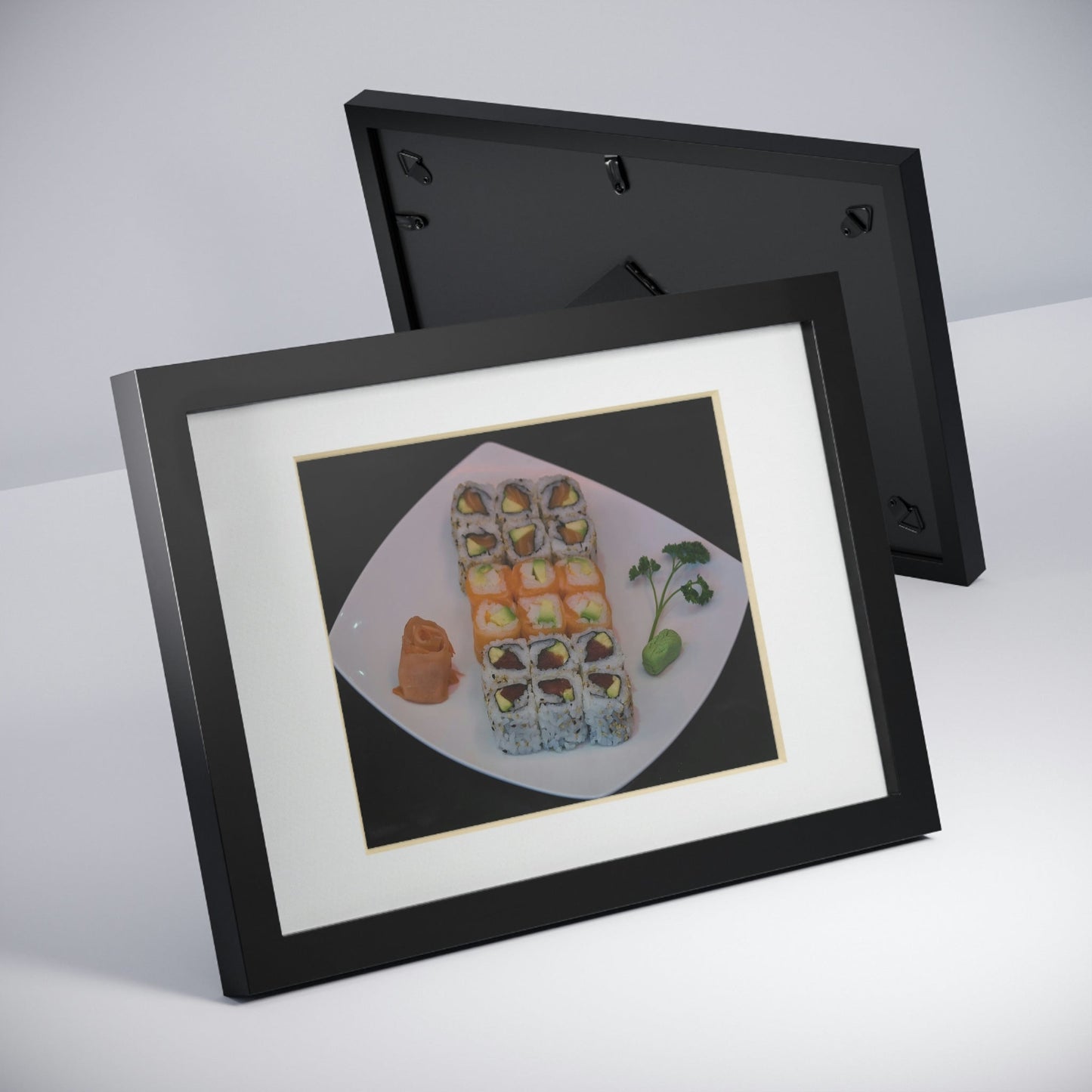 Framed Posters, Black - Japan food maki on plate - Made in Australia - Green Forest Home