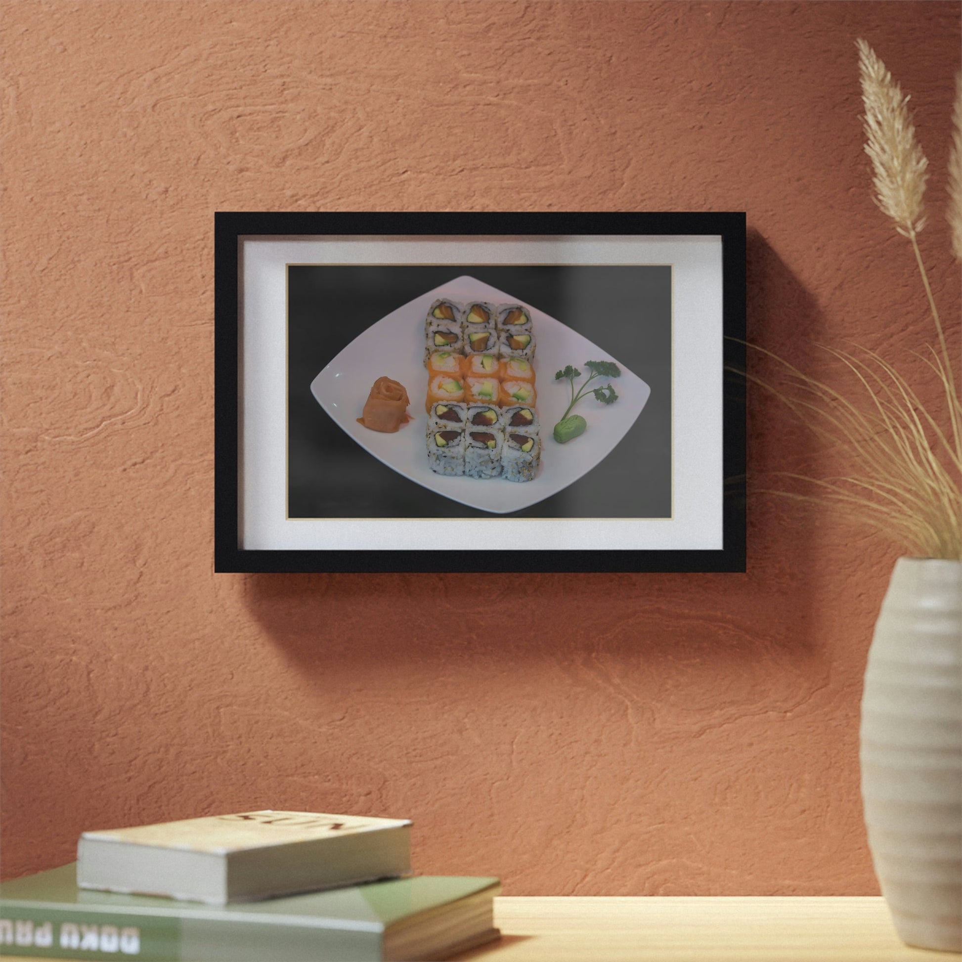 Framed Posters, Black - Japan food maki on plate - Made in Australia - Green Forest Home