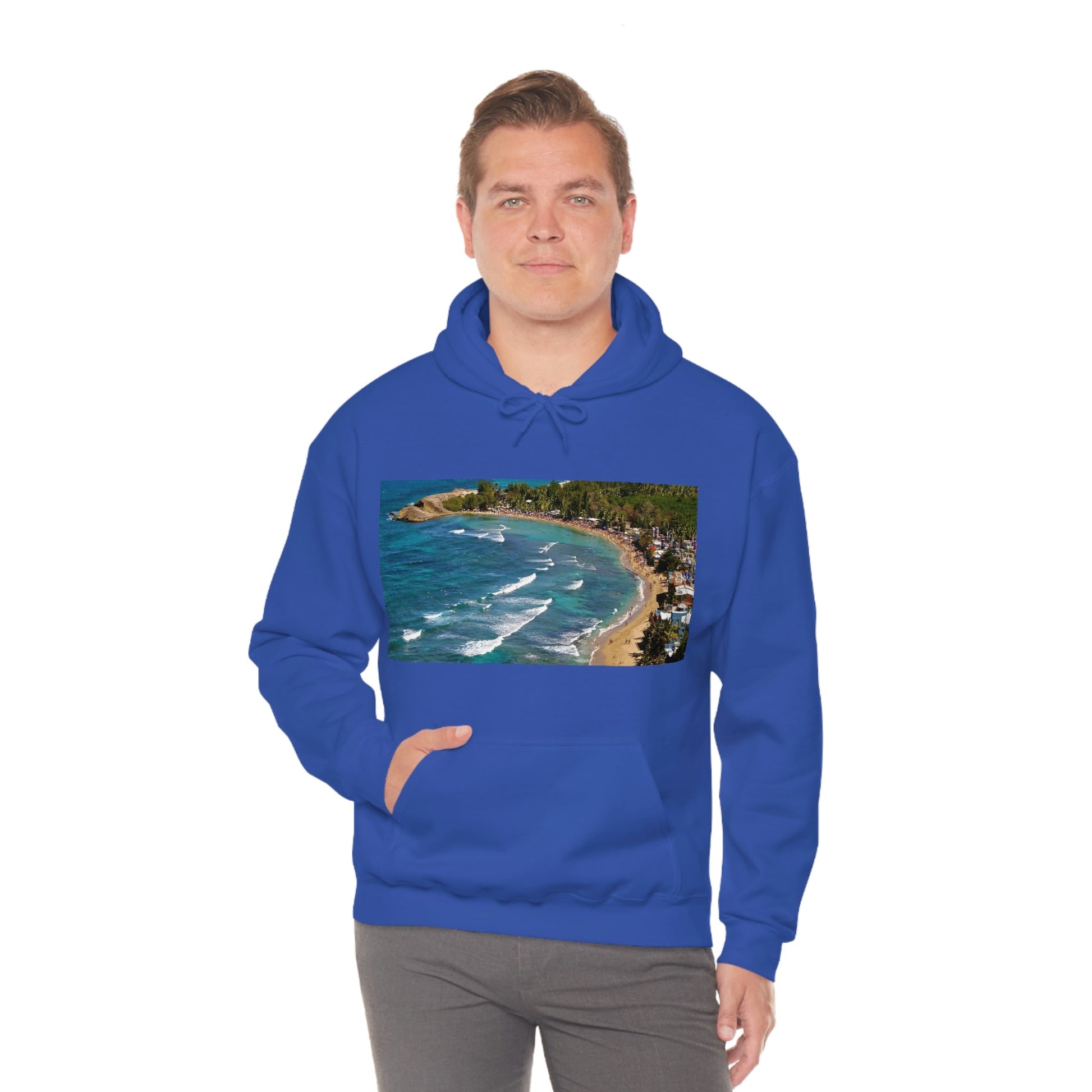 GILDAN 18500 Unisex Heavy Blend Hooded Sweatshirt - keep warm - Awesome RINCON Beach In Puerto Rico - Surfing, Food, Lodging, Fun - Green Forest Home