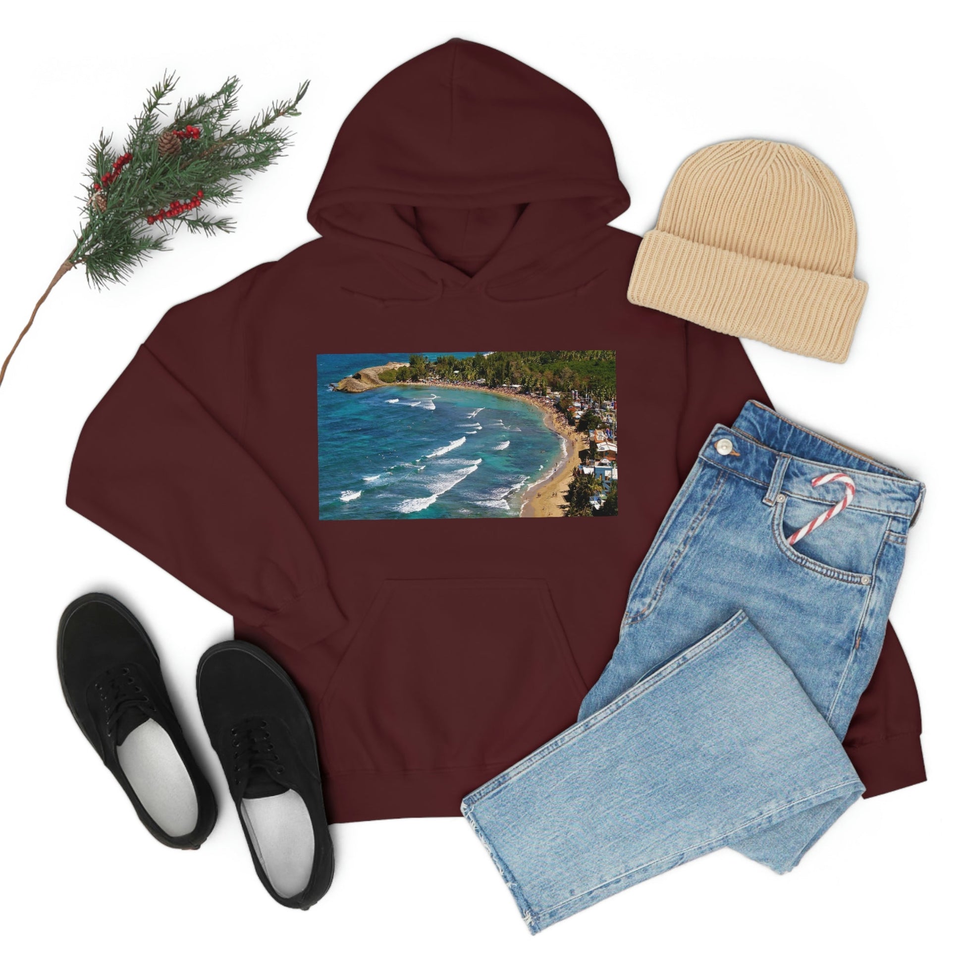 GILDAN 18500 Unisex Heavy Blend Hooded Sweatshirt - keep warm - Awesome RINCON Beach In Puerto Rico - Surfing, Food, Lodging, Fun - Green Forest Home